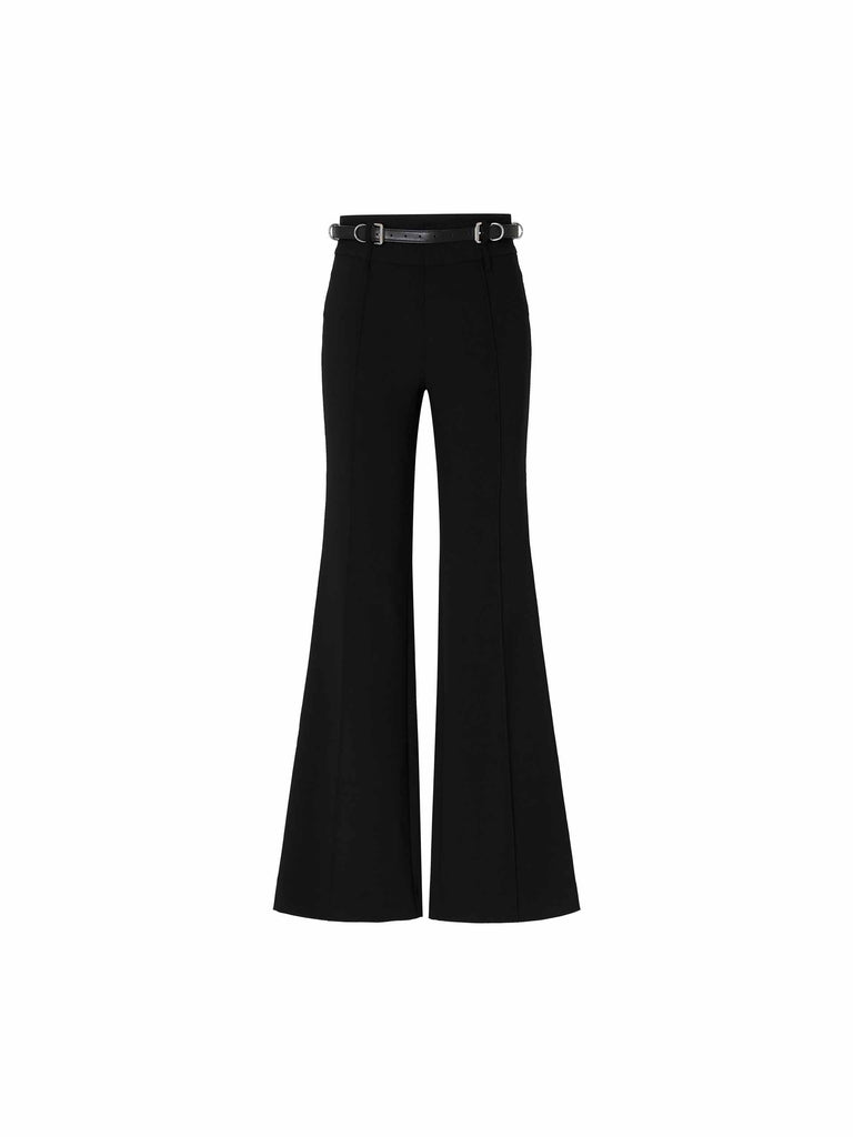 MO&Co. Women's Black Full Length Flared Pants with Belt
