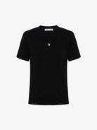 MO&Co. X Coperni Collection | Women's Round Neck Black Knitted T-shirt with Metallic Logo