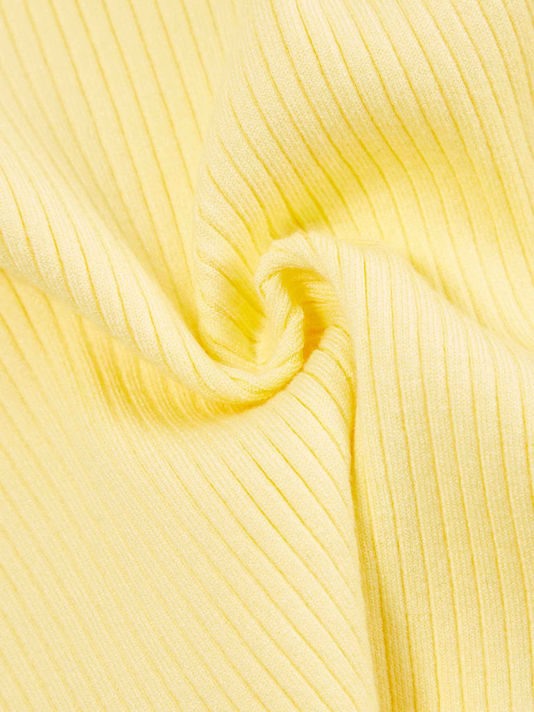 MO&Co. Women's Yellow Ribbed Slim Fit Long Sleeves Zip-upCardigan
