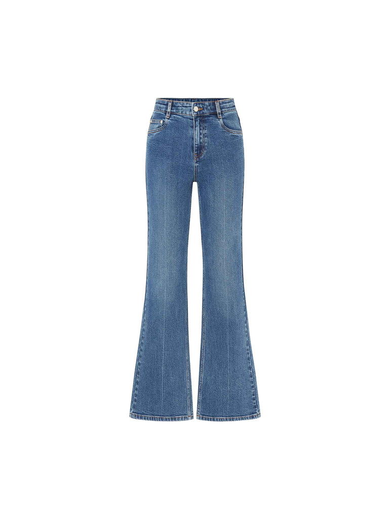 MO&Co. Women's Blue High Rise Full Length Flared Jeans