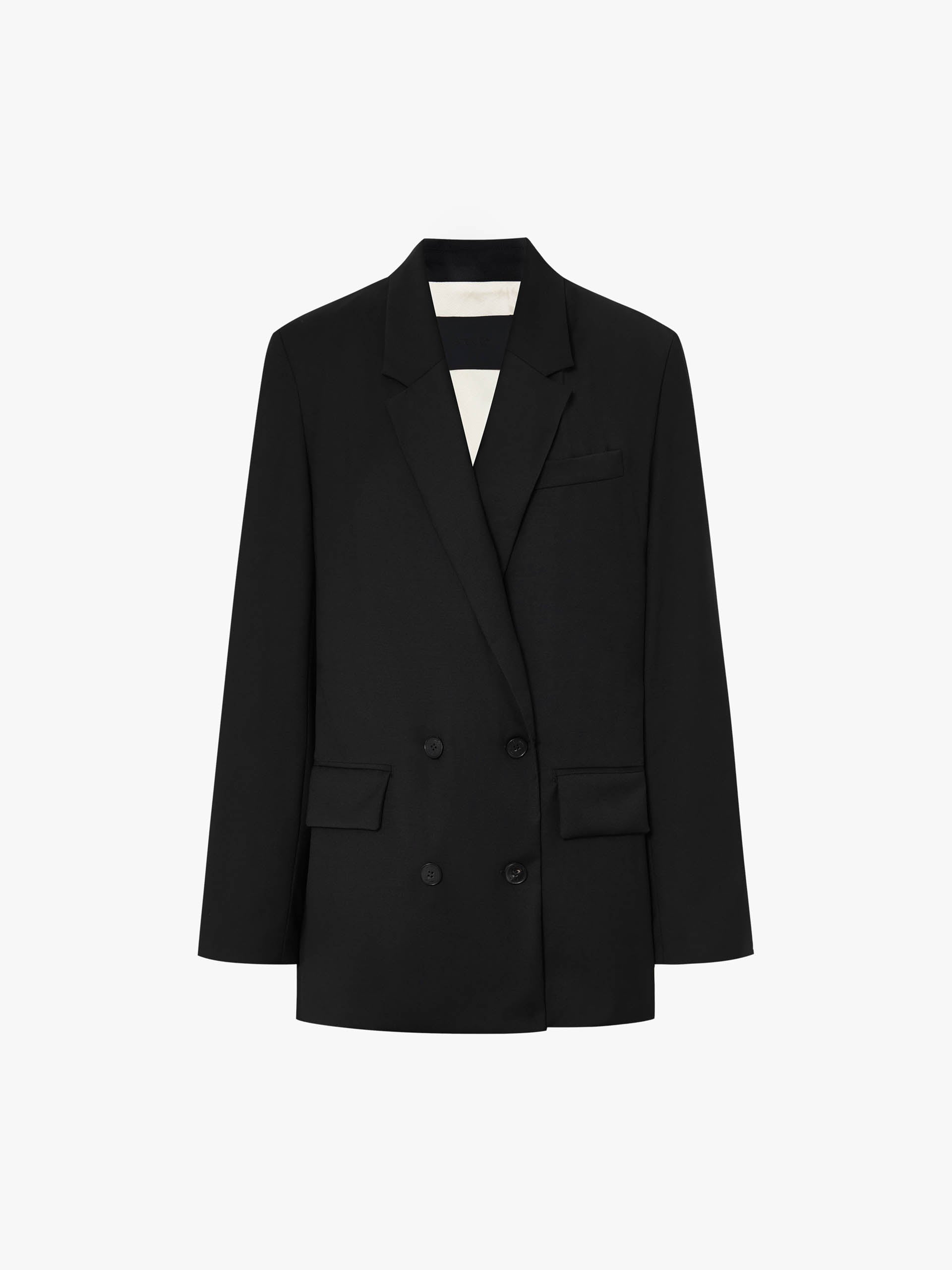 MO&Co. Women's Lightweight Wool Double Breasted Tailored Blazer in Black