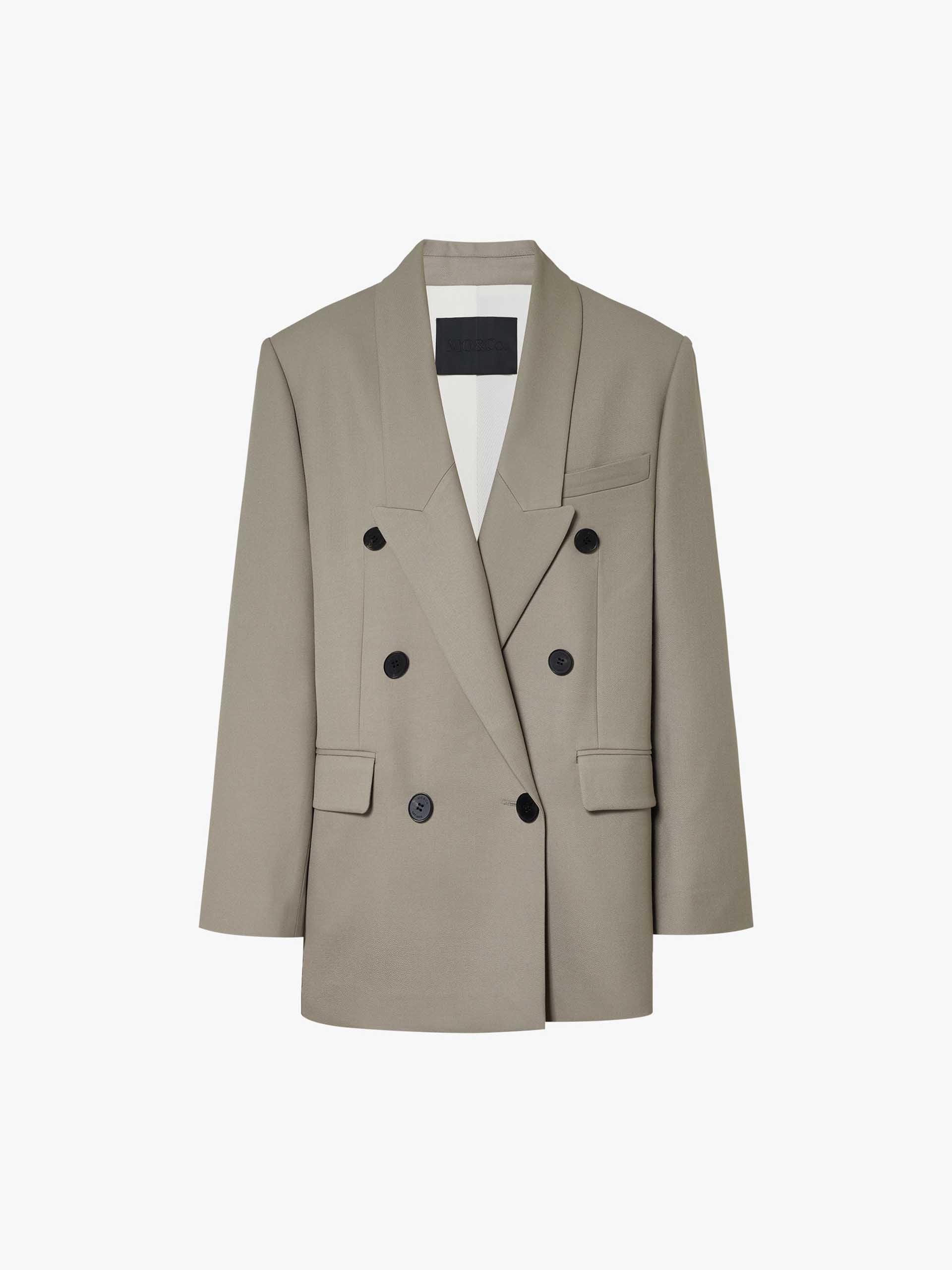 MO&Co. Women's Wool Blend Double Breasted Oversized Blazer in khaki