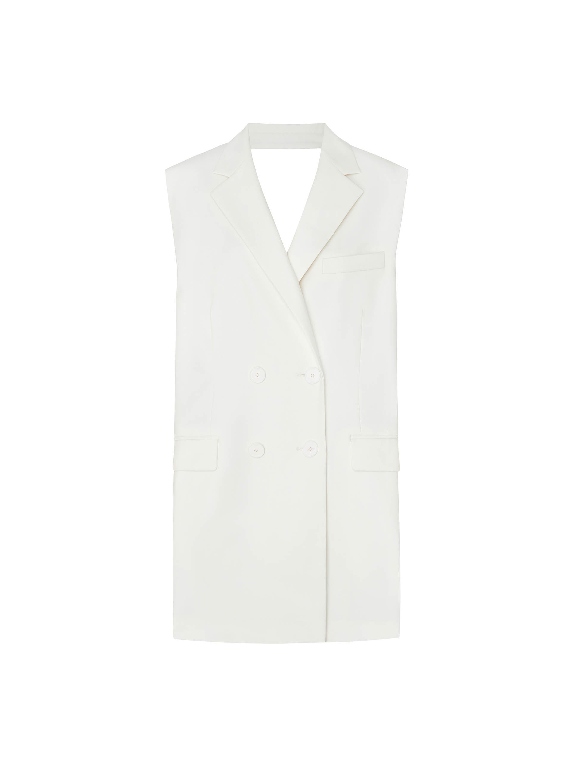 This MO&Co. Women's Wool Blend Waistcoat in White is a timeless piece stylishly crafted with exquisite wool blend materials, a deep back, and bowknot detail. Its classic peak lapel design with padded shoulders offers the perfect mix of fashion and comfort.