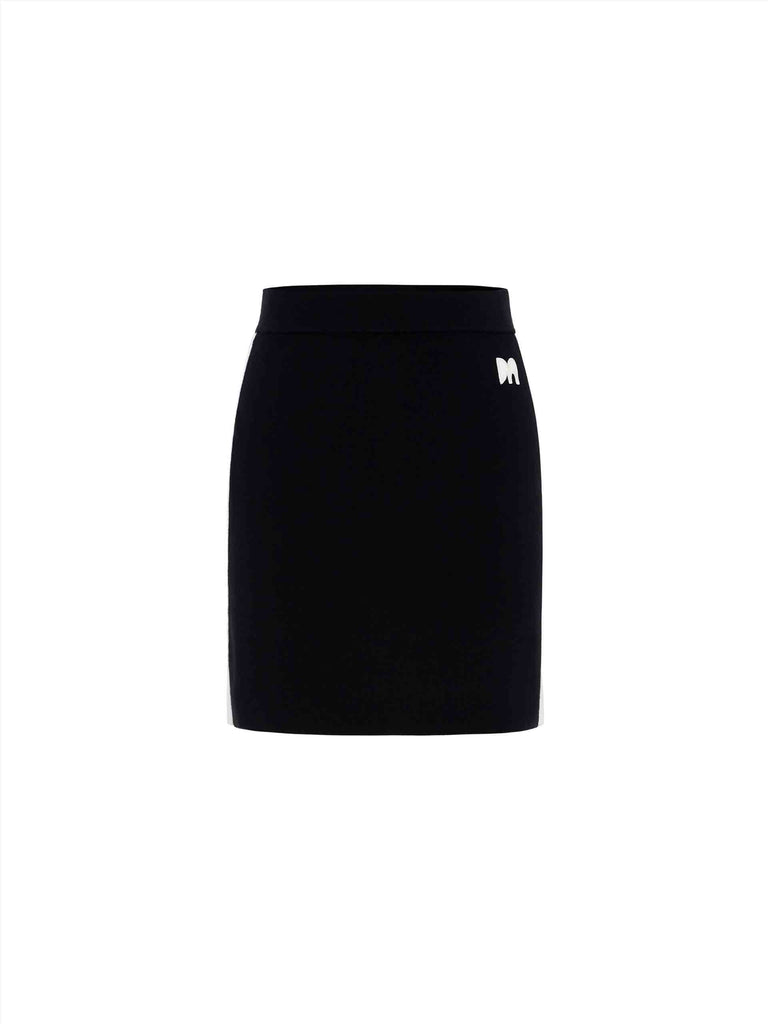 MO&Co. Women's Wool Blend Contrast Knitted Mini Skirt in Black