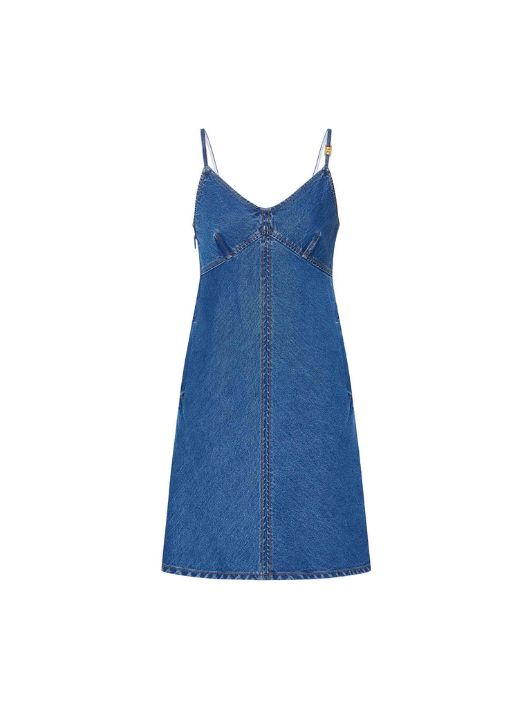 MO&Co. Women's Blue V-neck Denim Cami Mini Dress