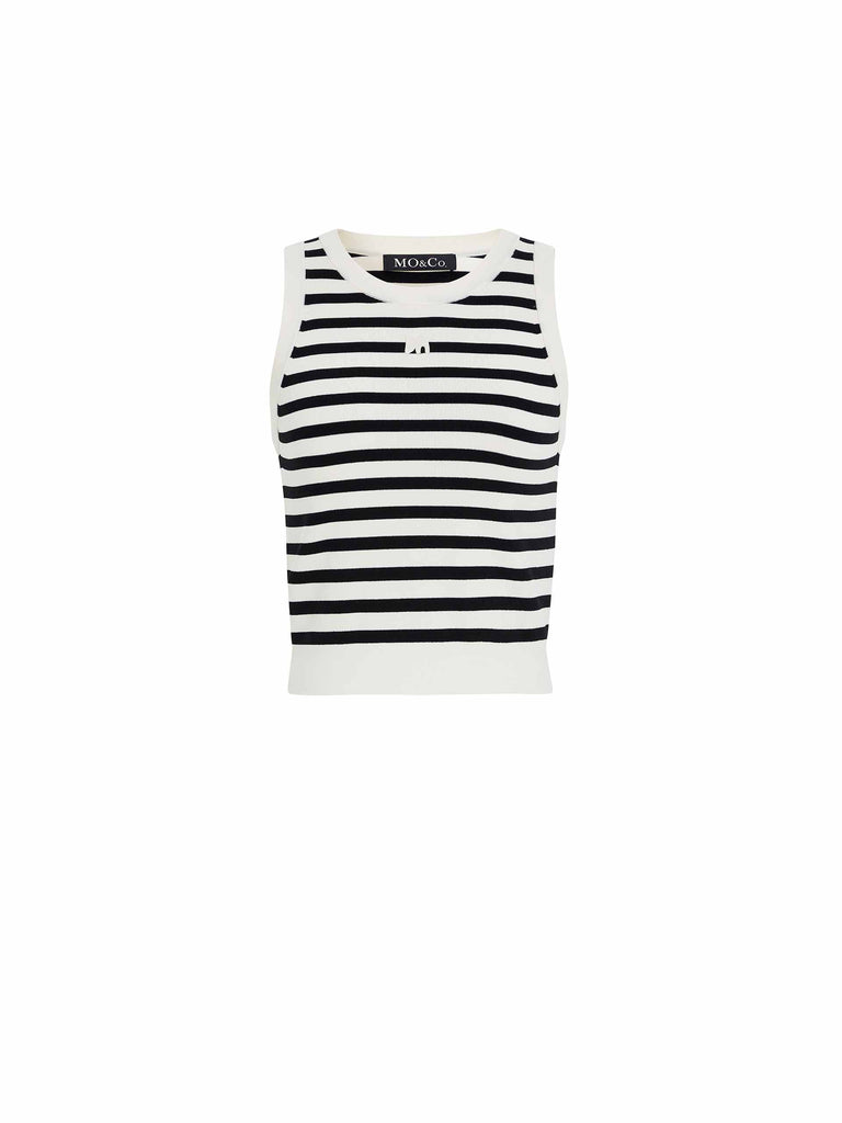 MO&Co. Women's Black and White Striped Crop Ribbed Tank Top