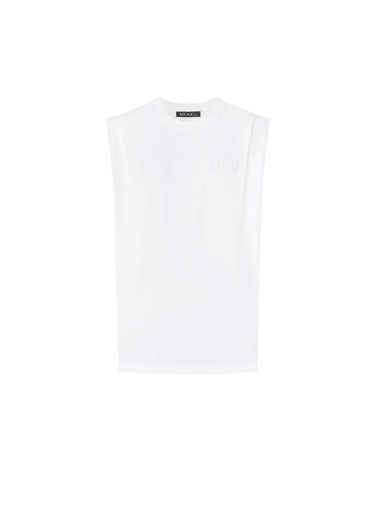 MO&Co. Women's White Sleeveless Crew Neck Muscle Cotton T-Shirt