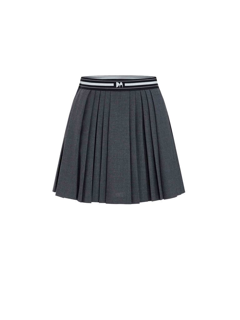 MO&Co. Women's Grey Elastic Waist A-line Pleated Mini Skirt