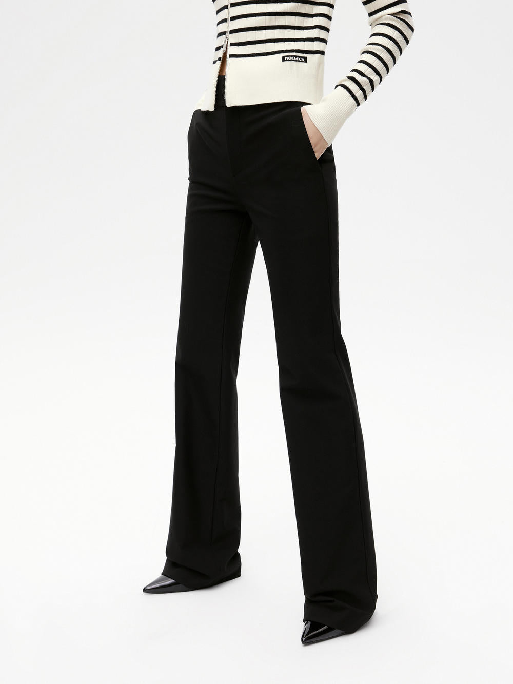 MO&Co. Women's Straight Leg Flared Suit Pants Black with Stretchy