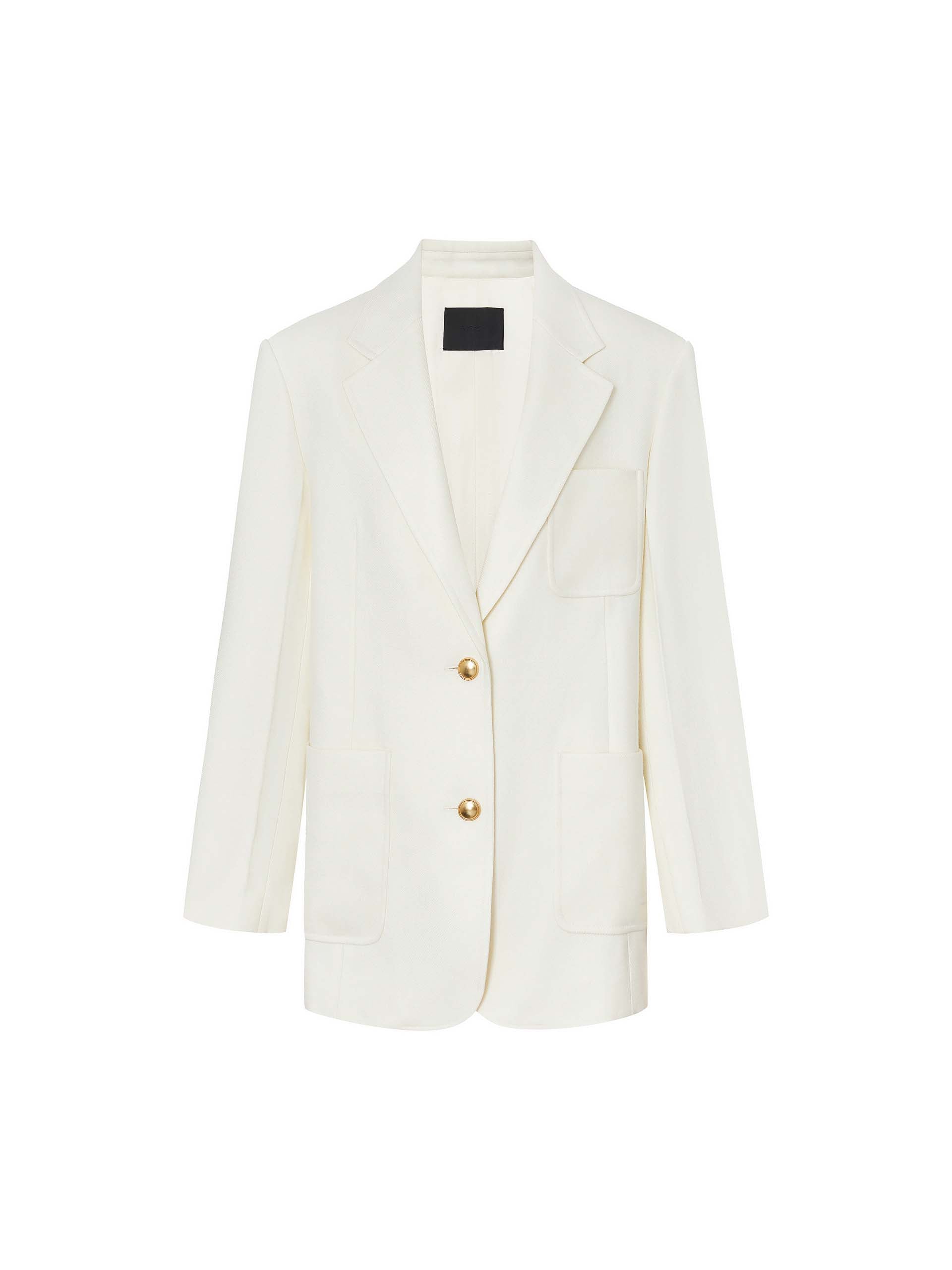 MO&Co. Women's Single Breasted Wool Blend Textured Tailored Blazer in Cream with multi pockets