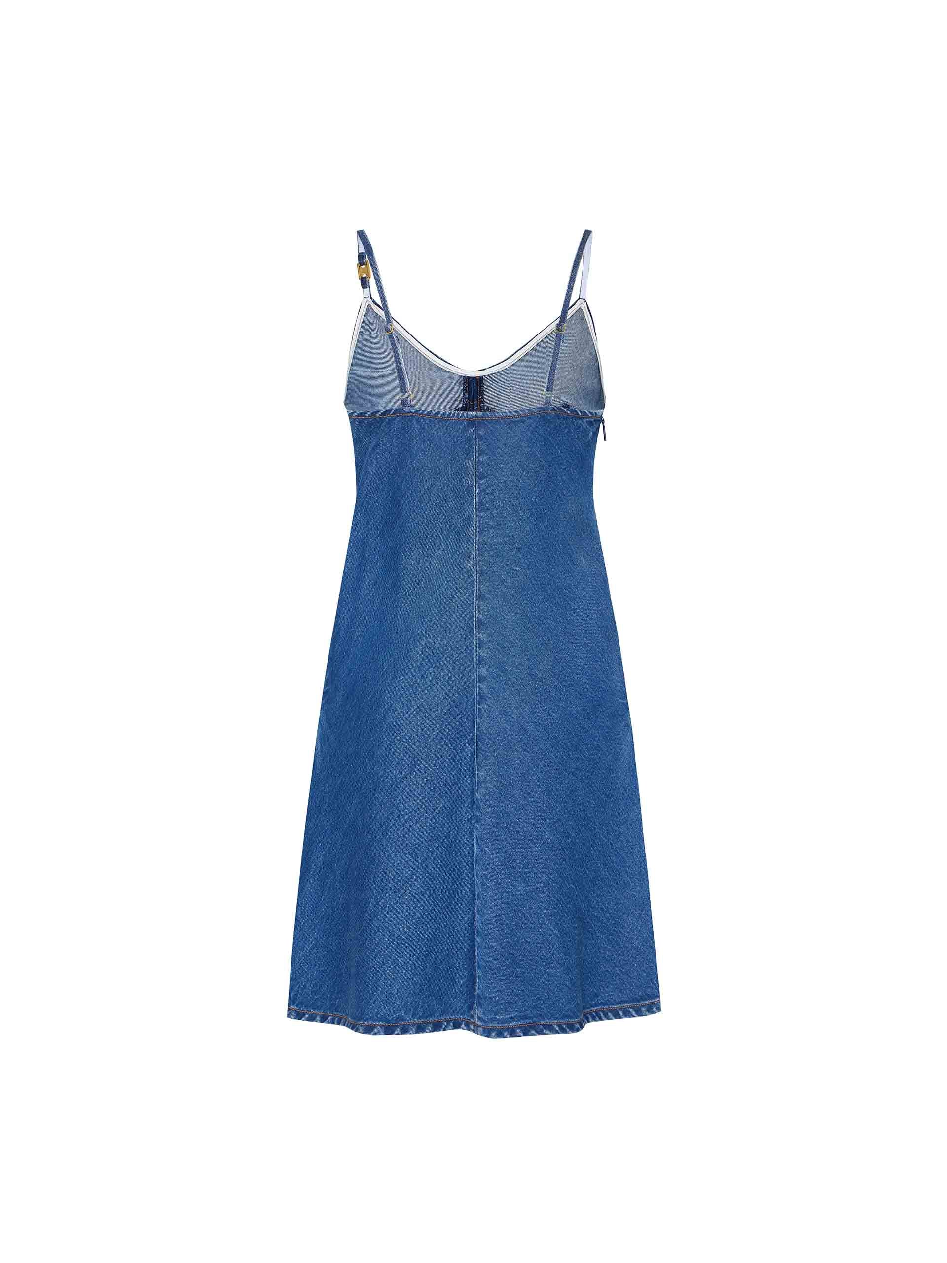 MO&Co. Women's Blue V-neck Denim Cami Mini Dress