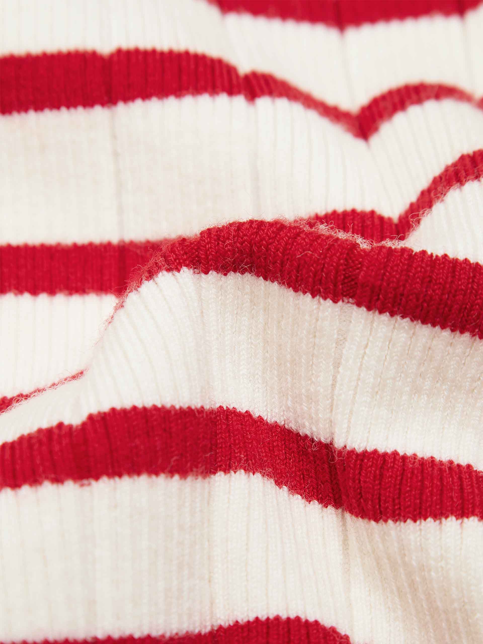 MO&Co. Women's Zip Up Wool Blend Slim Fit Knitted Cardigan in Red and White Striped