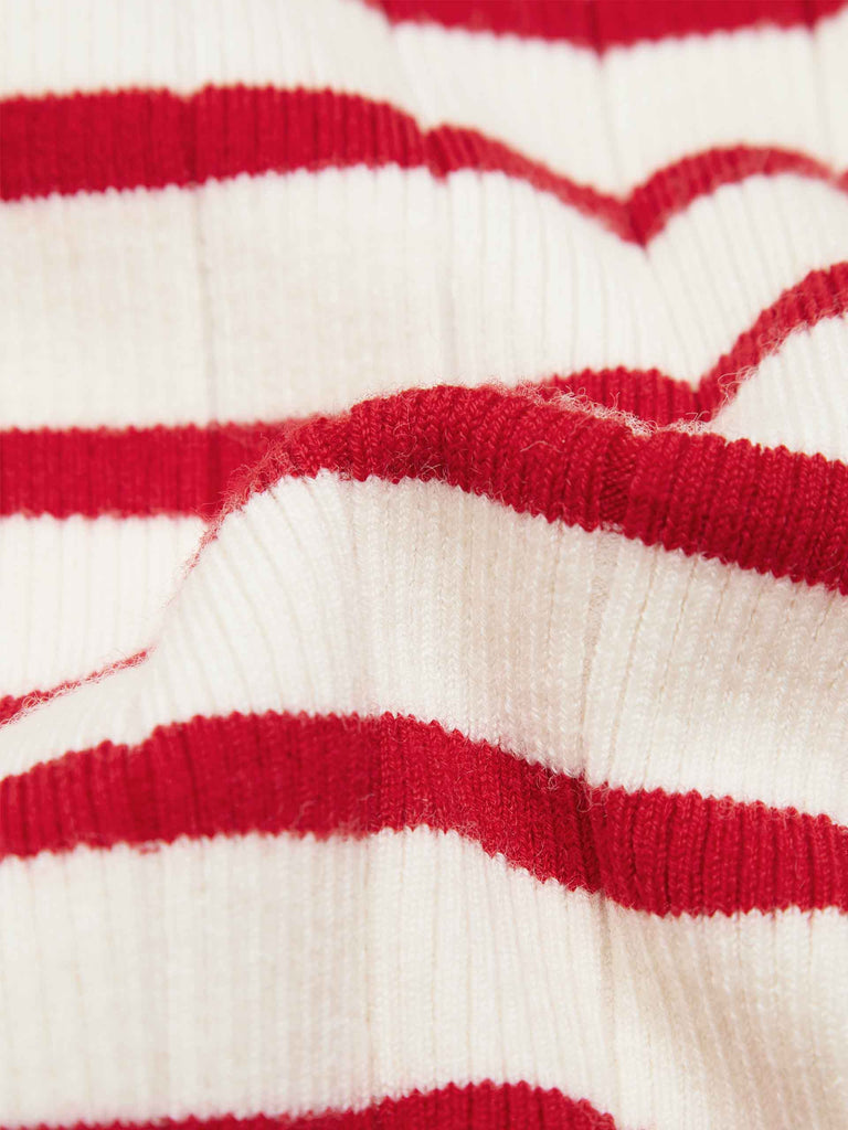 MO&Co. Women's Zip Up Wool Blend Slim Fit Knitted Cardigan in Red and White Striped