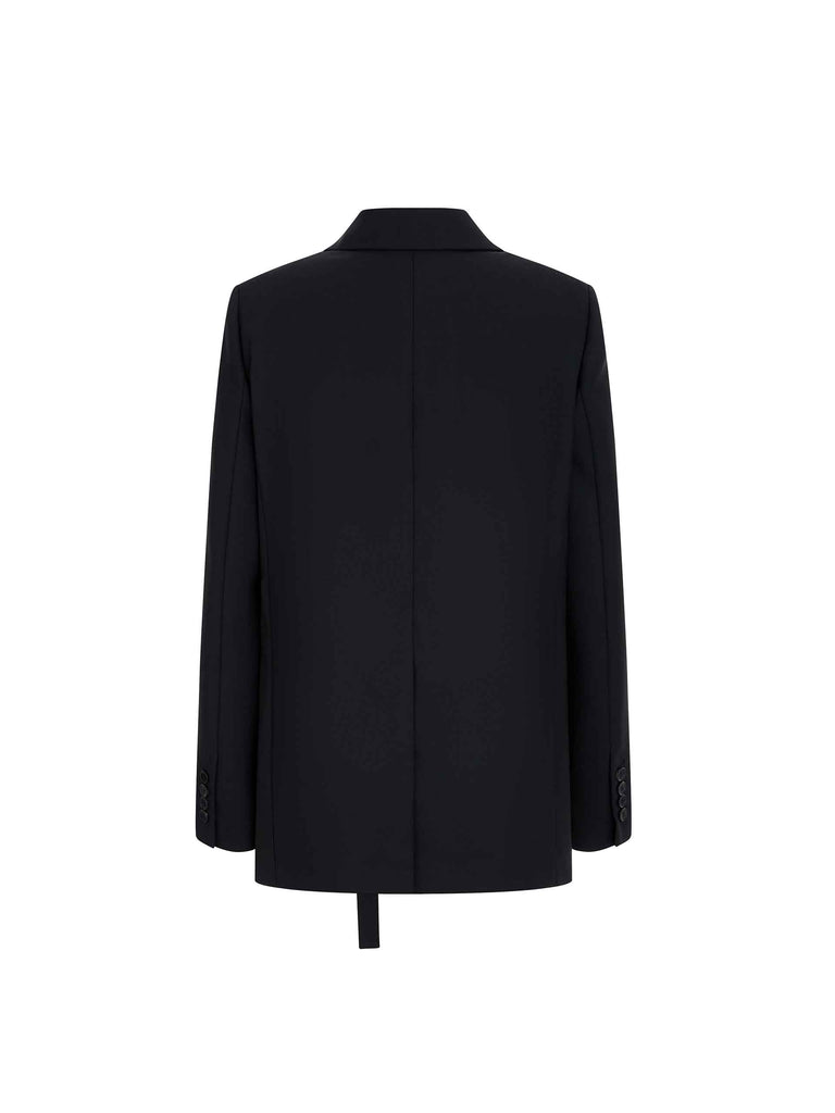 MO&Co. Women's Wool Blend Belt Detail Tailored Blazer in Black