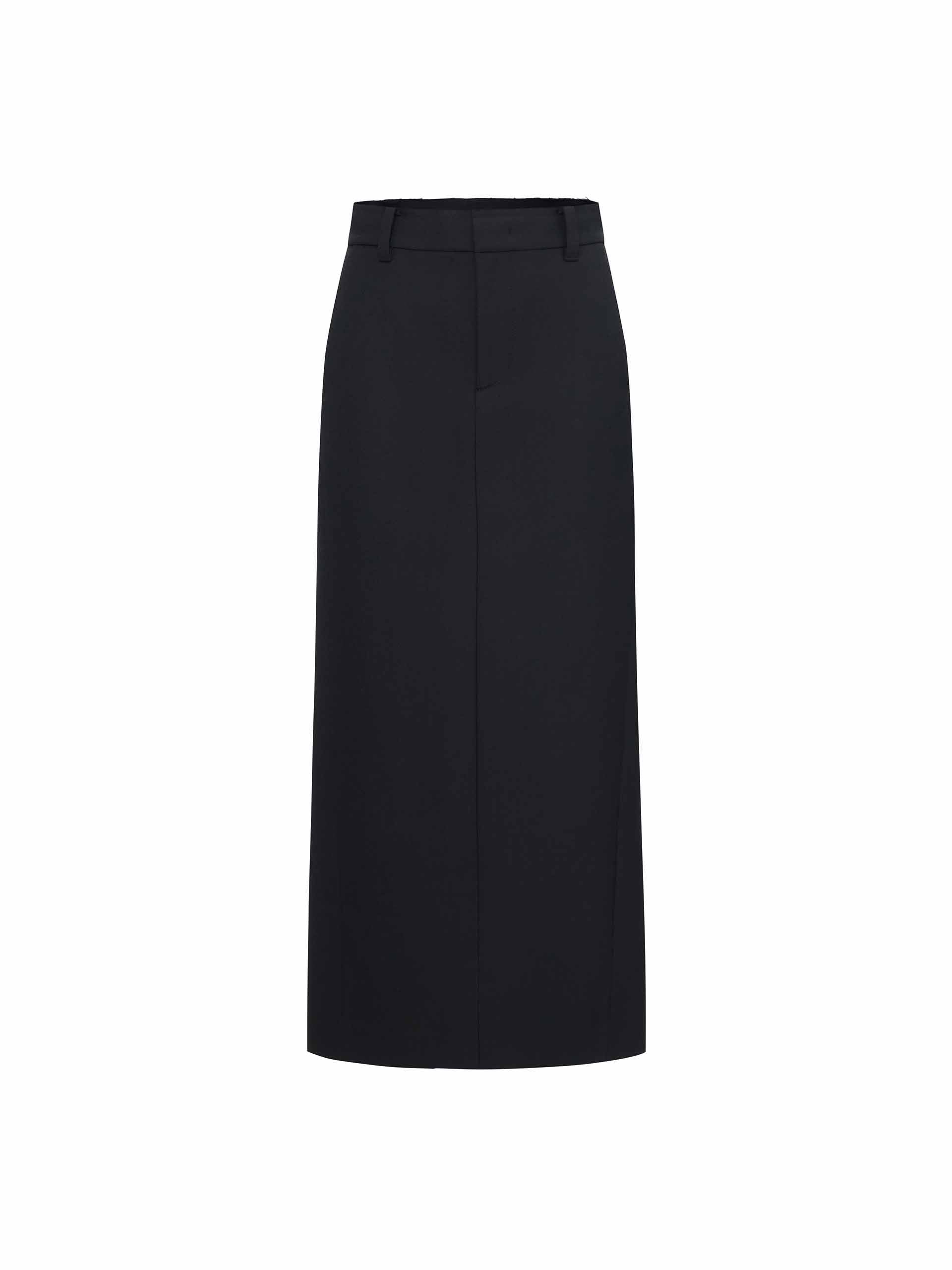 MO&Co. Women's Back Slit Wool Blend Black Maxi Skirt features straight cut