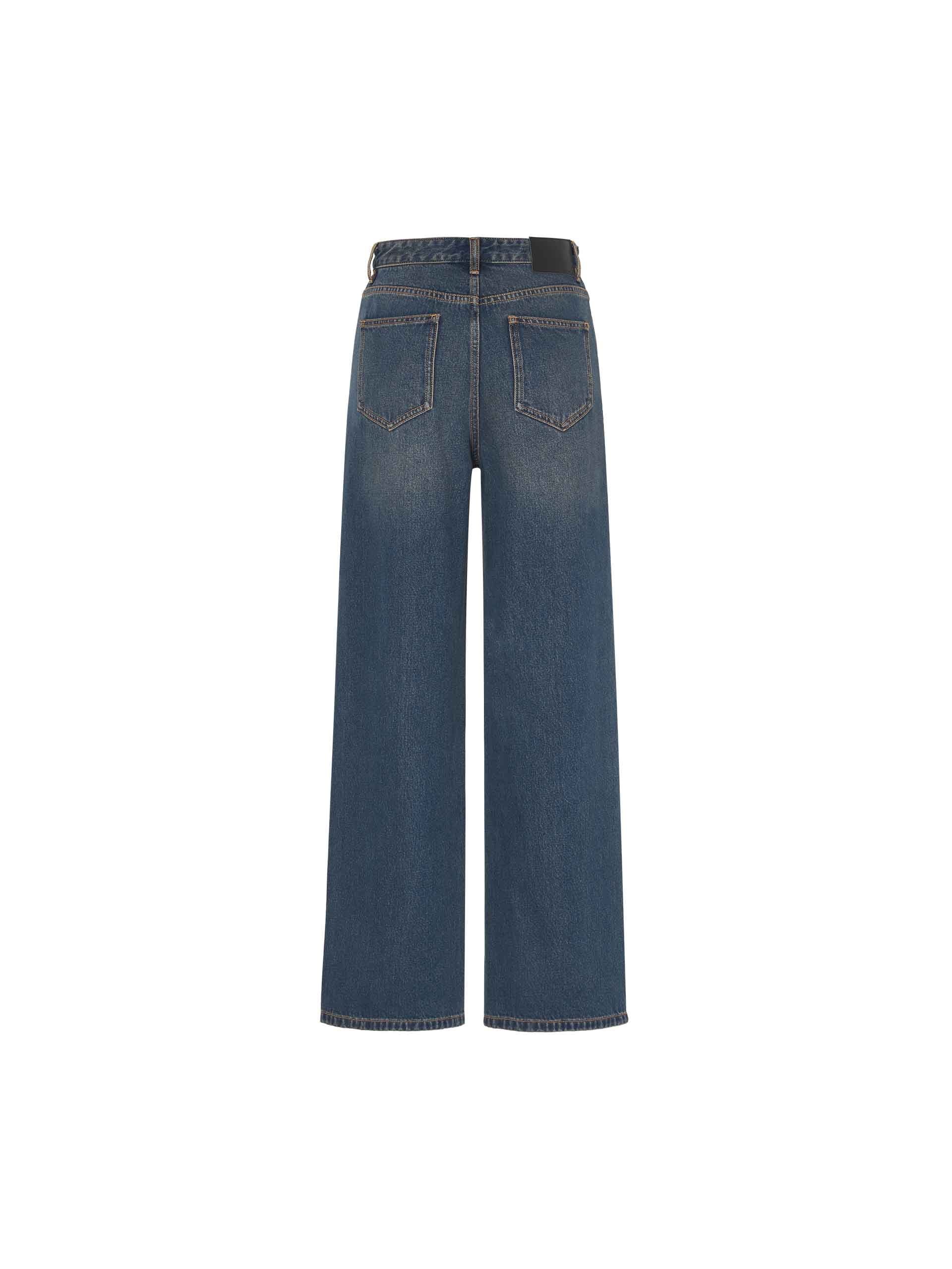 MO&Co. Women's Seams Detail Straight and Wide Leg Jeans in Blue