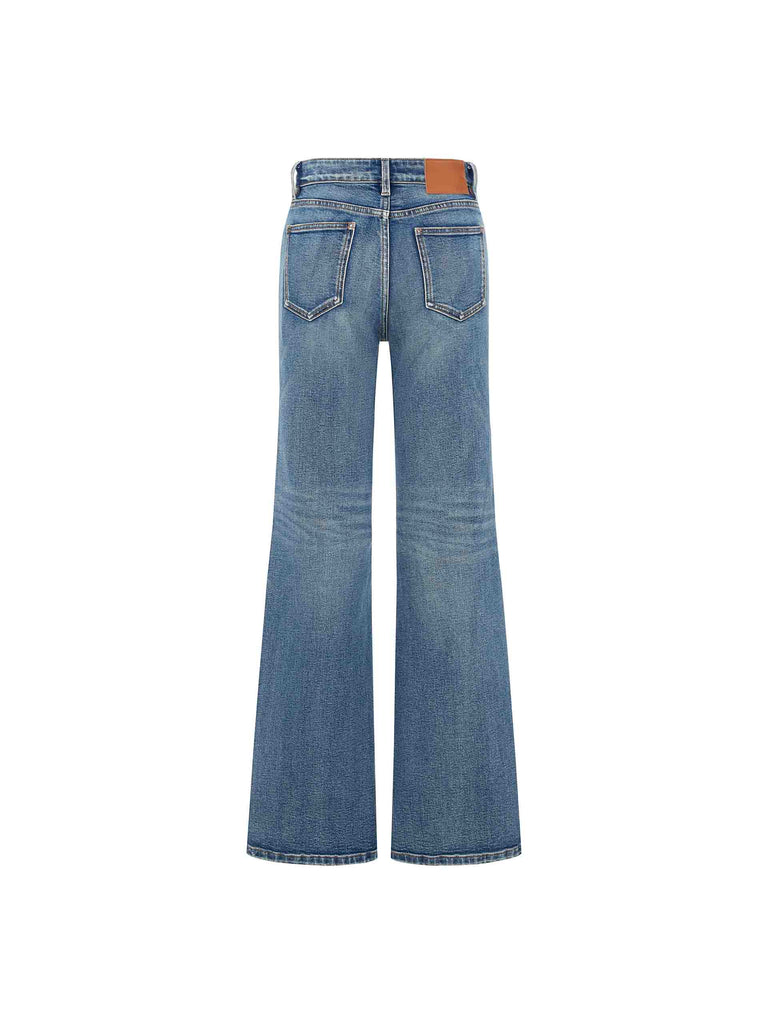 MO&Co. Women's Vintage Blue Cotton Wide Leg Straight Jeans