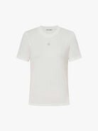 MO&Co. X Coperni Collection | Women's Round Neck White Knitted T-shirt with Metallic Logo