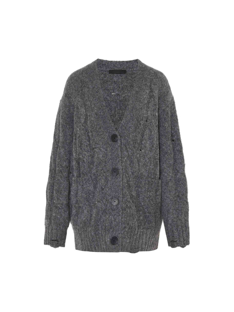 MO&Co. Women's Chunky Cable Knitted Cardigan Alpaca fleece Blend in Grey