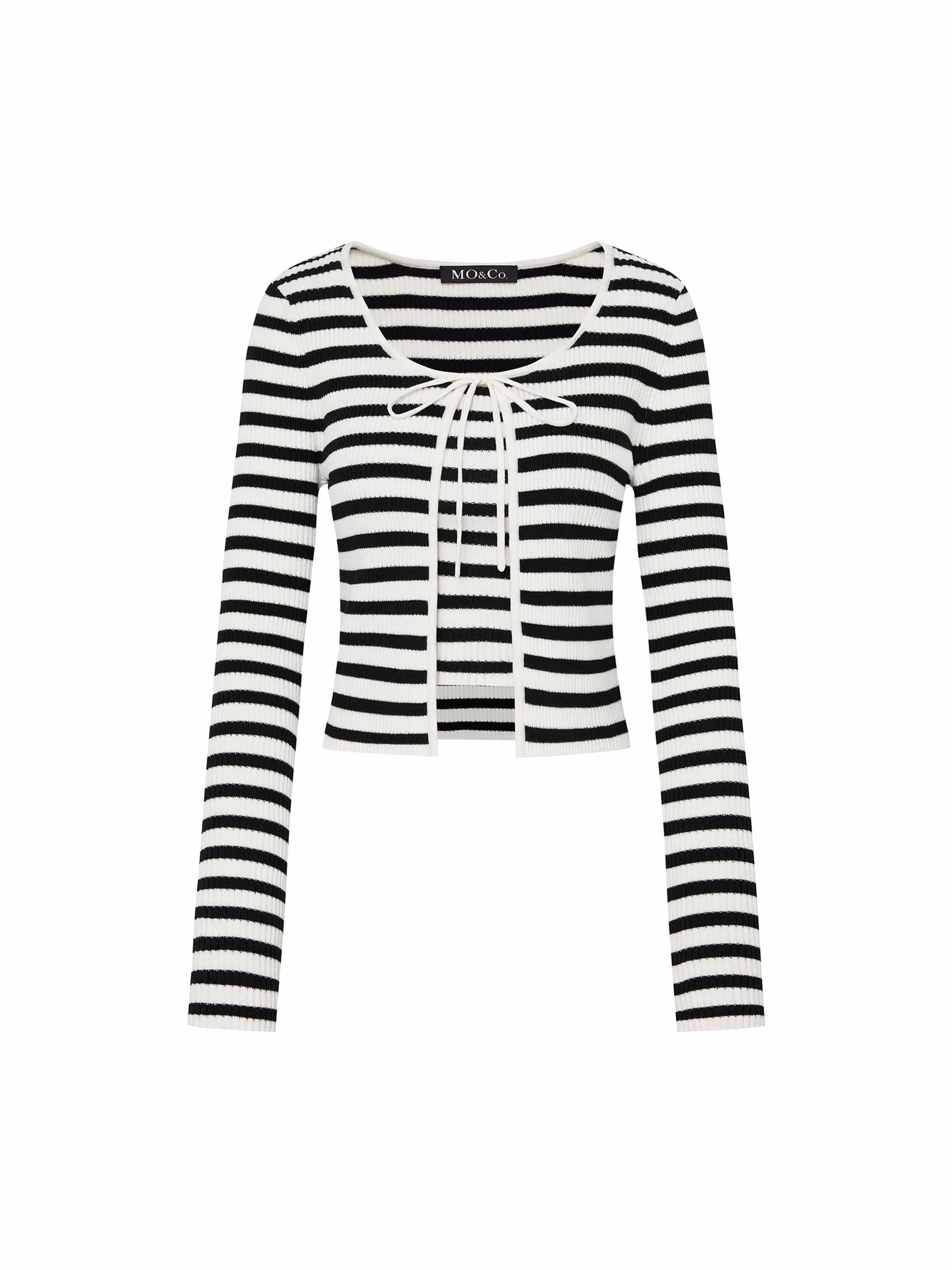 MO&Co. Women's Striped Crop Cardigan Set with Spaghetti Tank Top