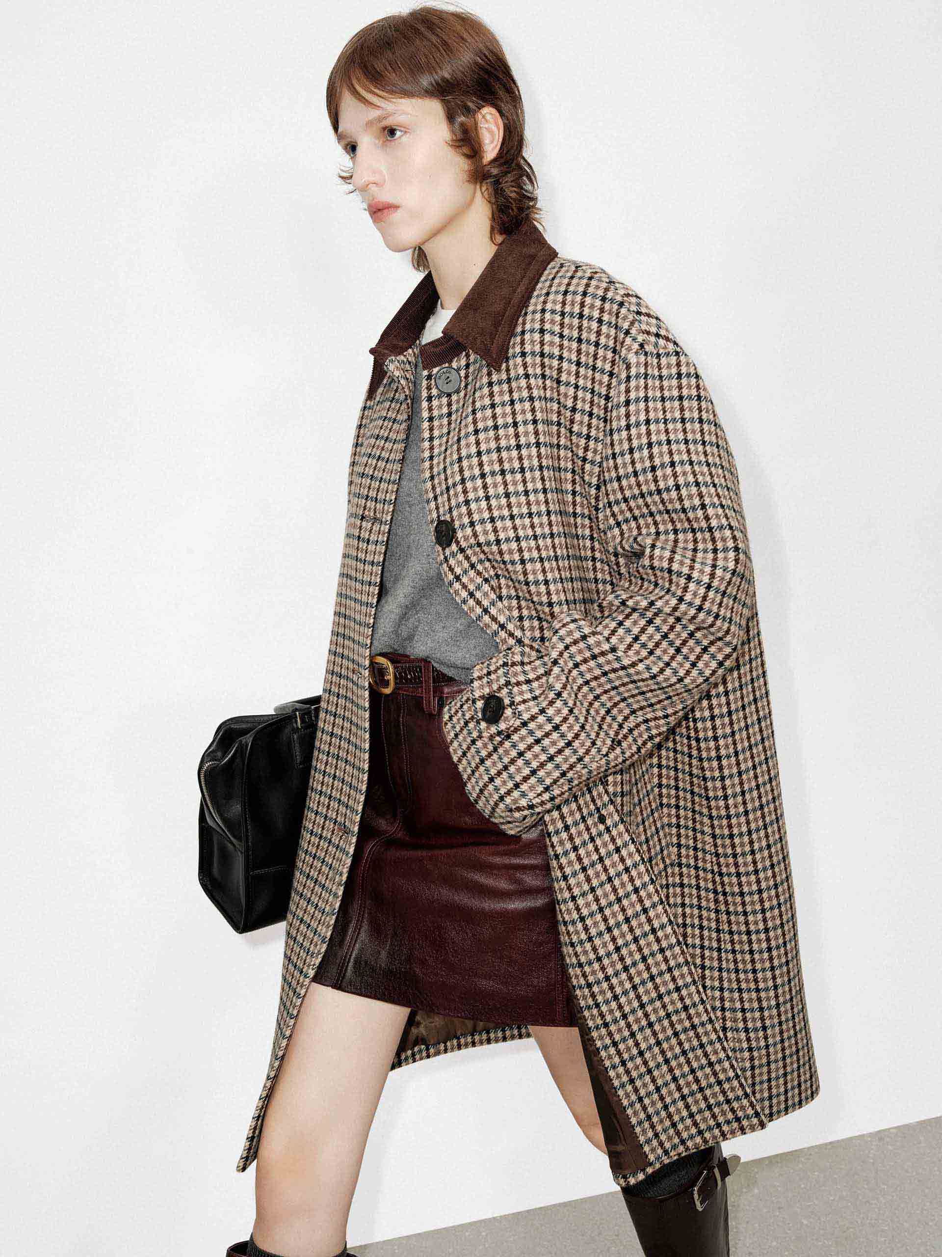 MO&Co. Women's Houndstooth Wool Midi Coat