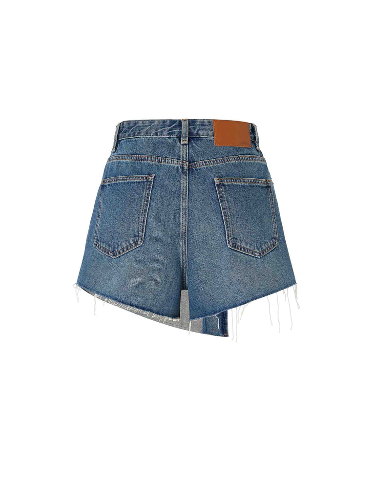 MO&Co. Women's Blue Wrap Cotton Denim Shorts