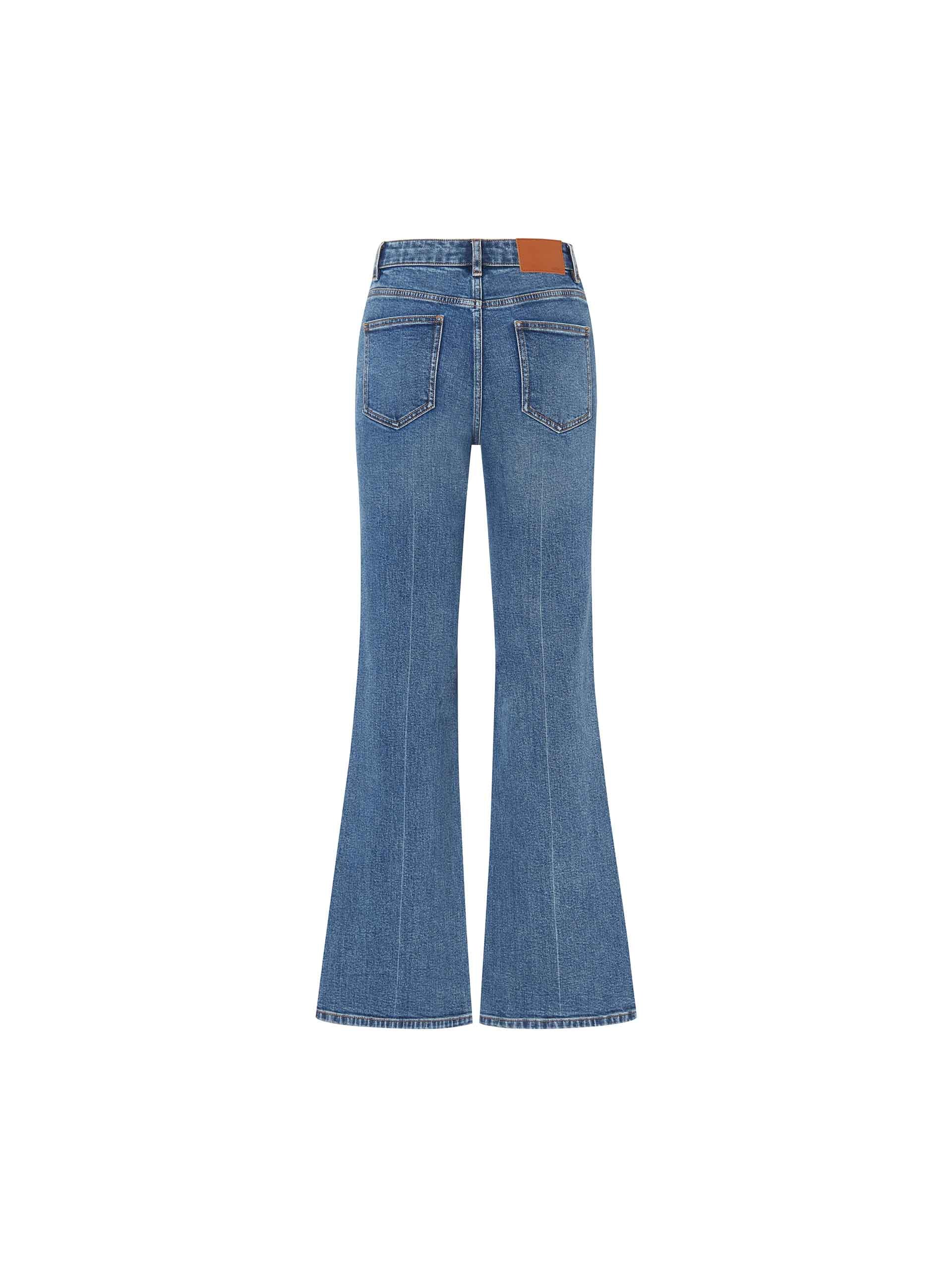 MO&Co. Women's Blue High Rise Full Length Flared Jeans