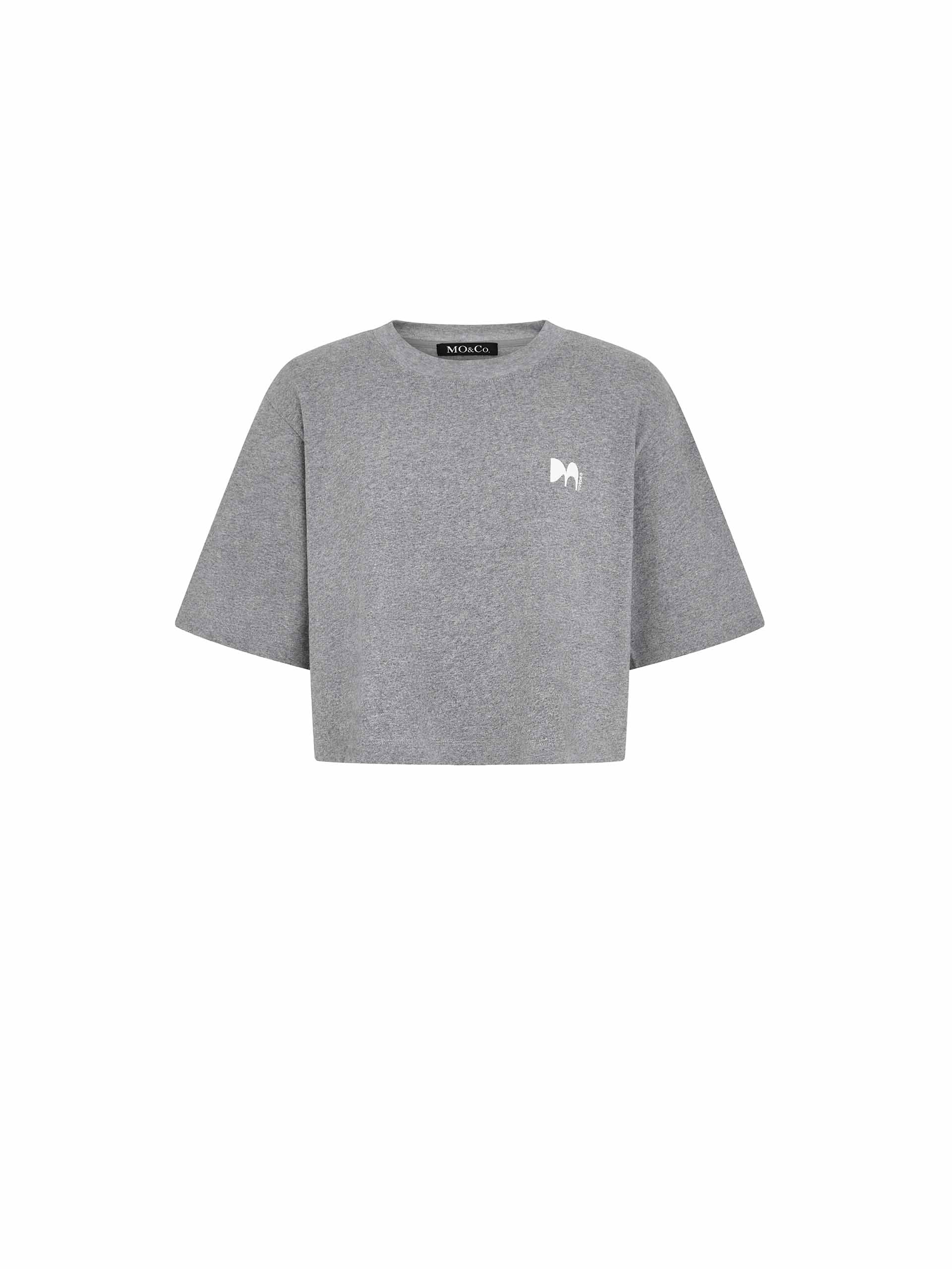 MO&Co. Women's Grey Crew Neck Crop Boxy Cotton T-shirt