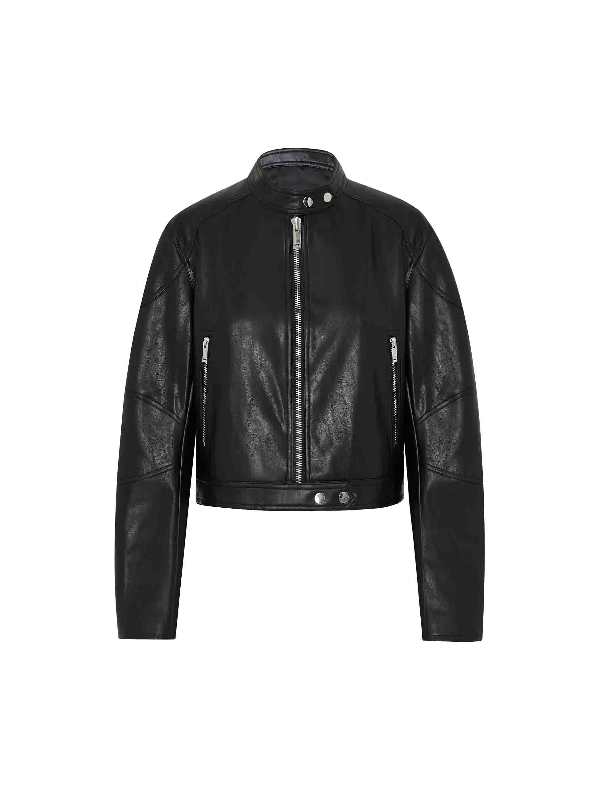 MO&Co. Women's Cropped Faux Leather Biker Jacket Black