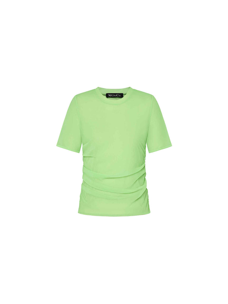 MO&Co. Women's Chiffon Layered Pleated T-shirt in Green