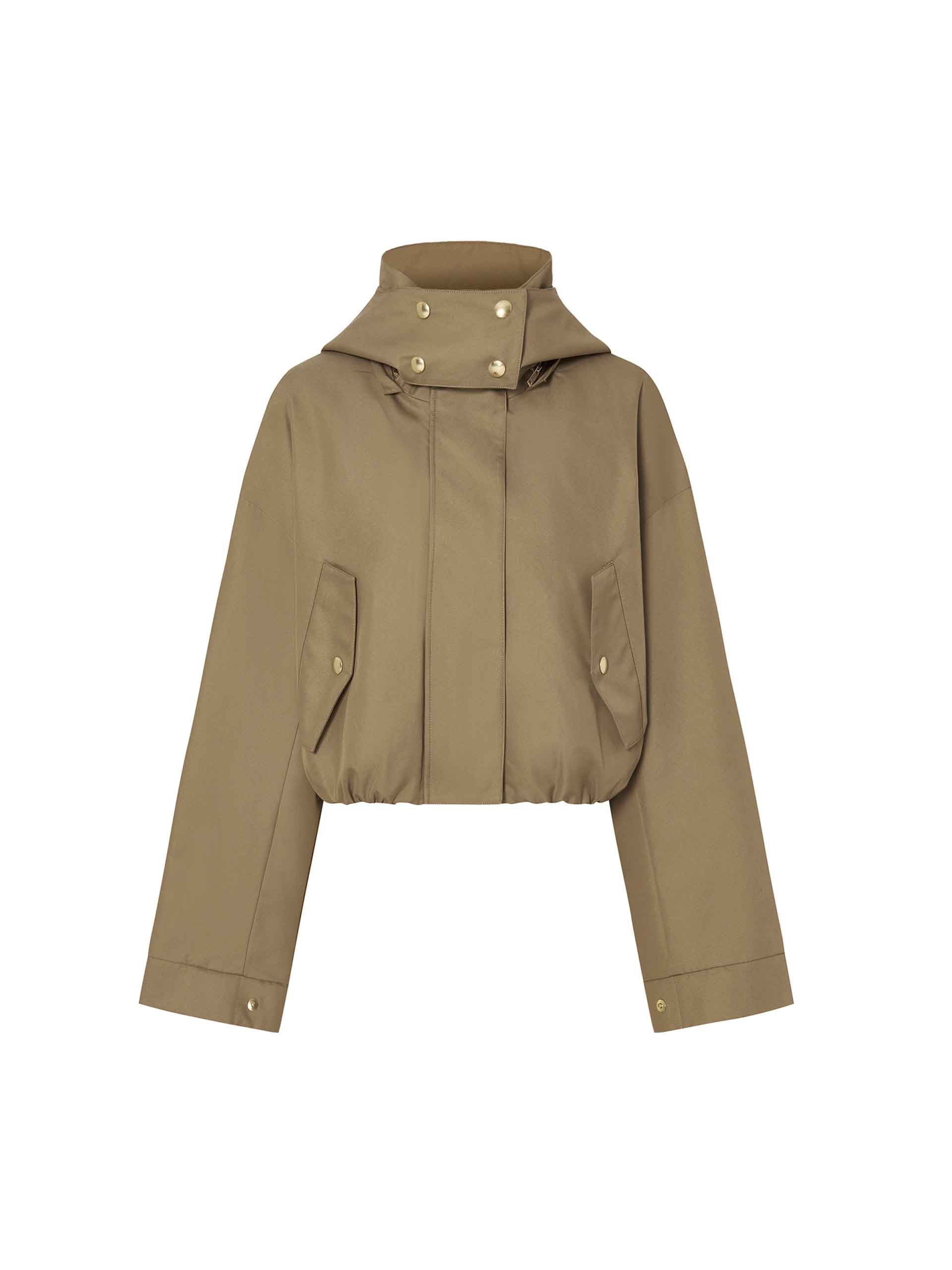 MO&Co. Women's Khaki Cropped Hooded Cargo Jacket with Jacket Liner