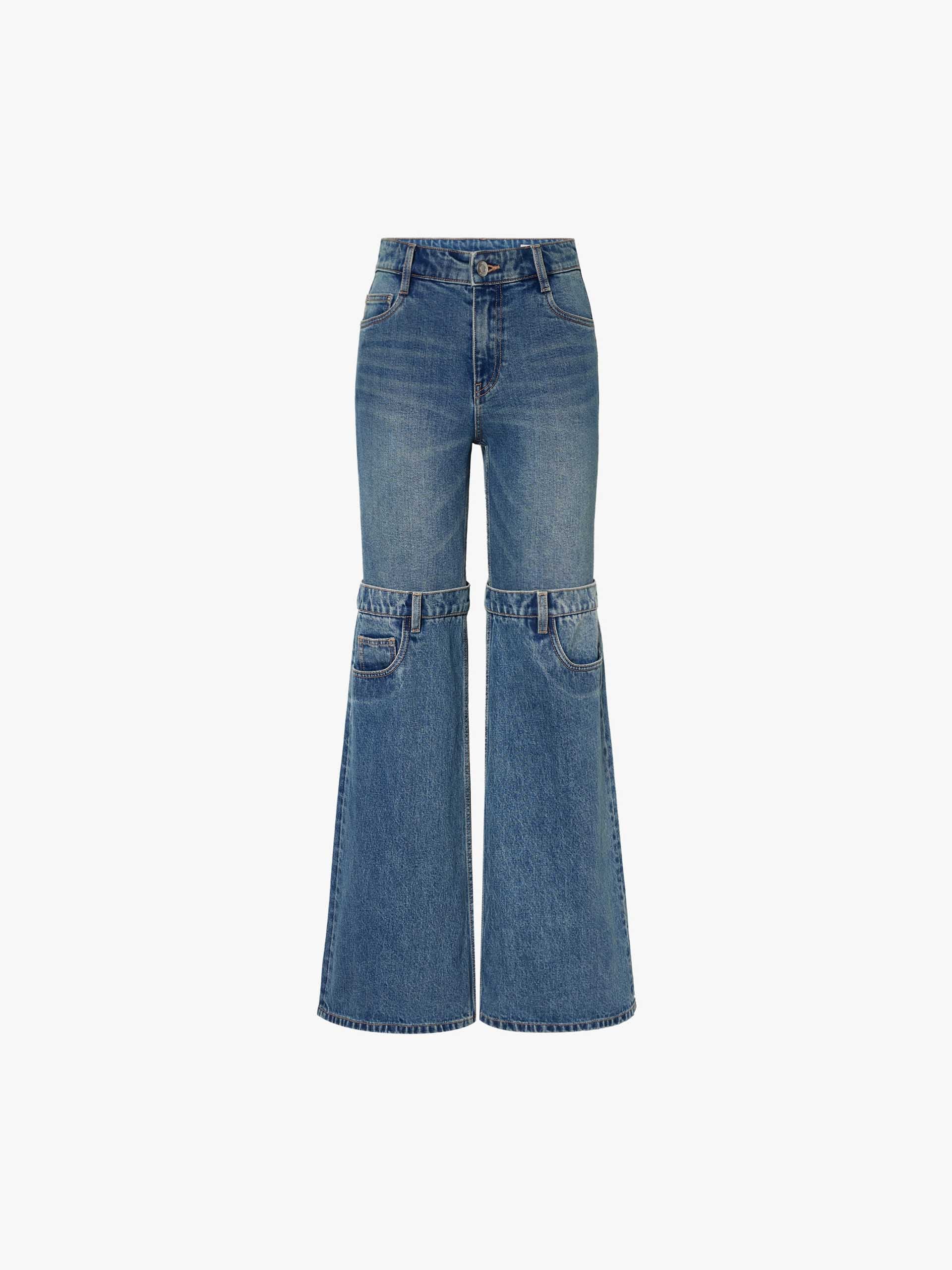 MO&Co. X Coperni Collection | Women's Paneled Straight Leg Blue Jeans