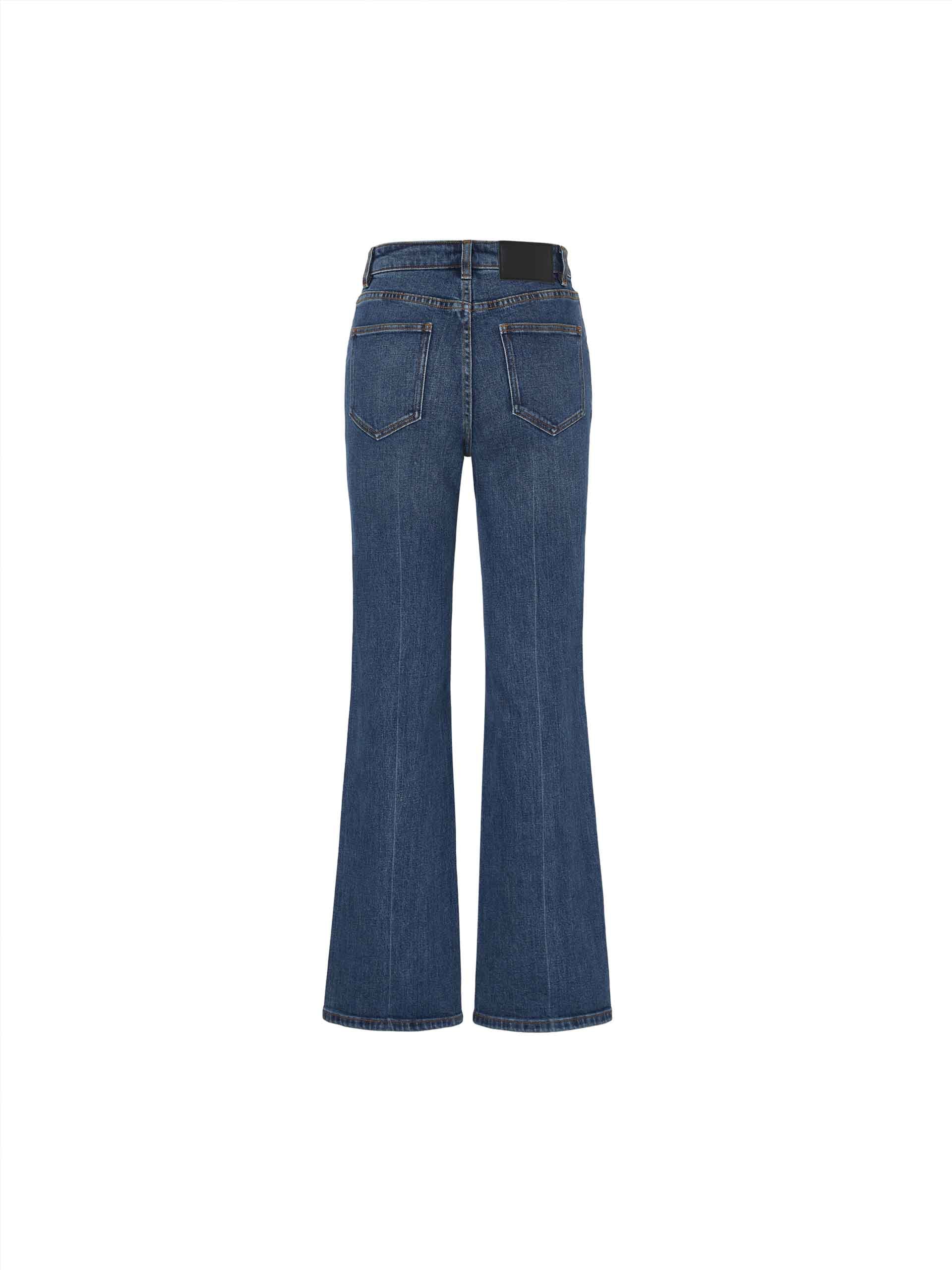 MO&Co. Women's Retro Washed Asymmetrical Waist Flared Jeans in Blue