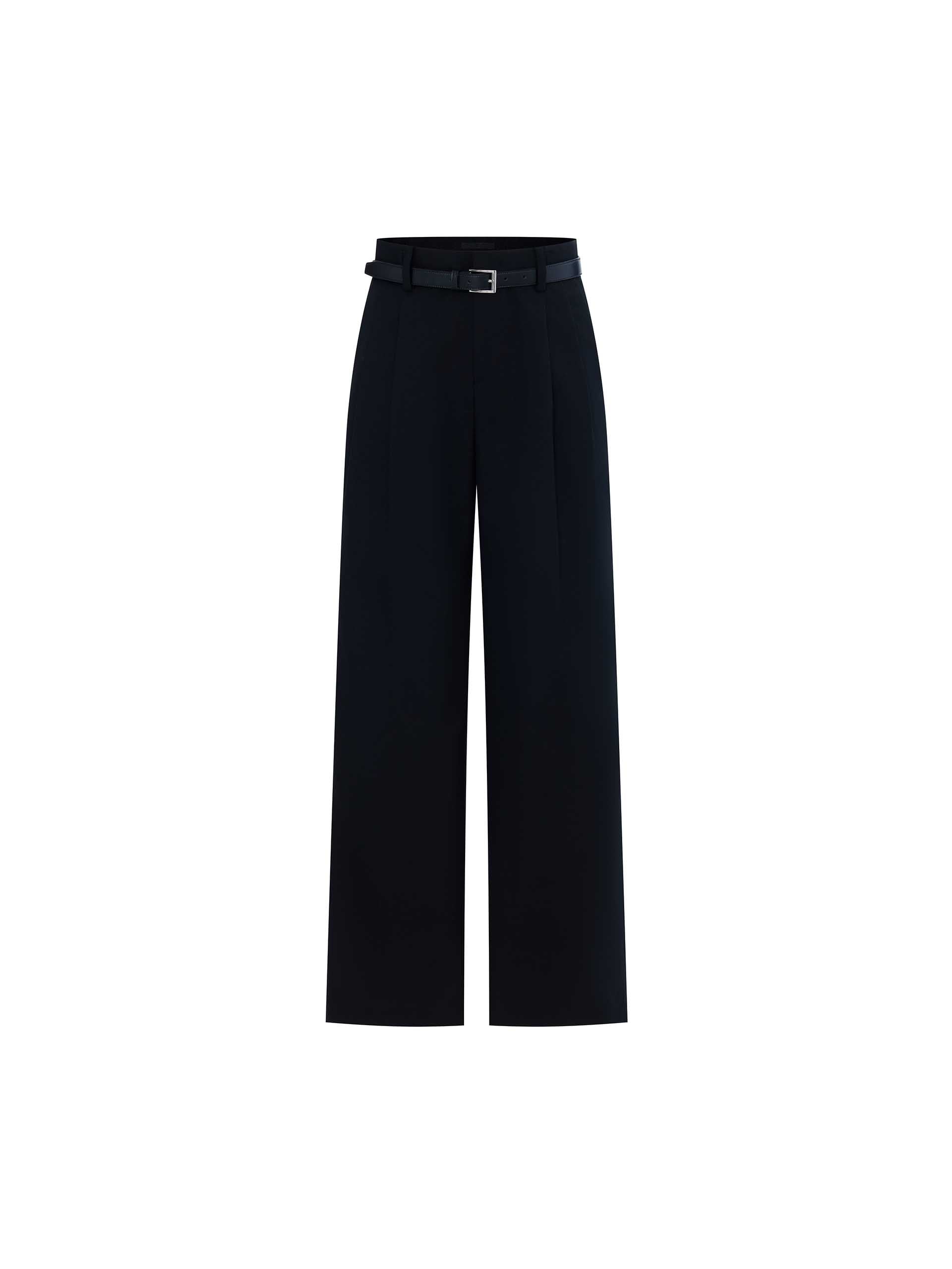 MO&Co. Women's Wide Leg Wool Blend Full Length Trousers Black