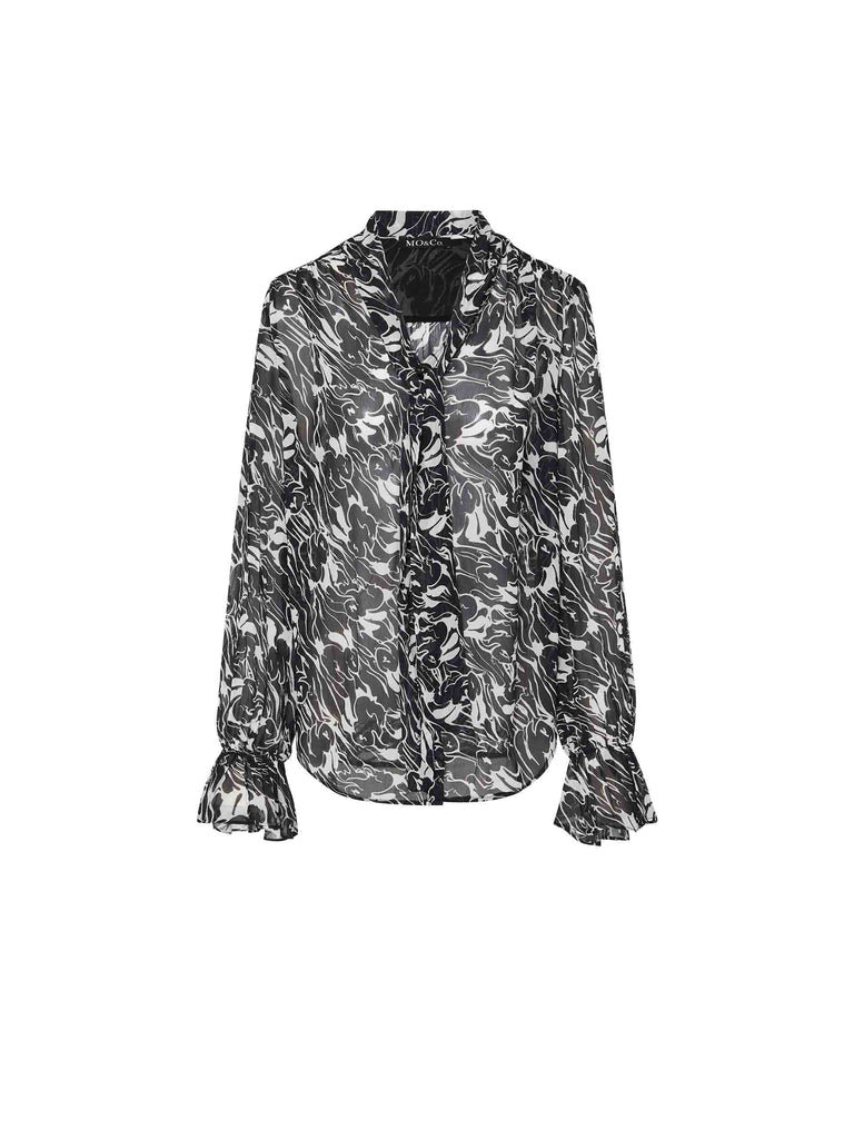 MO&Co. Women's Bold Printed Long Sleeves Tie Neck Blouse