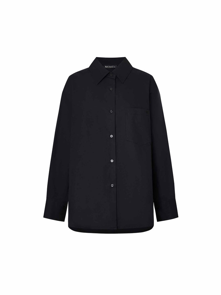 MO&Co. Women's Oversized Long Sleeves Classic Shirt with Shoulder Pads in Black