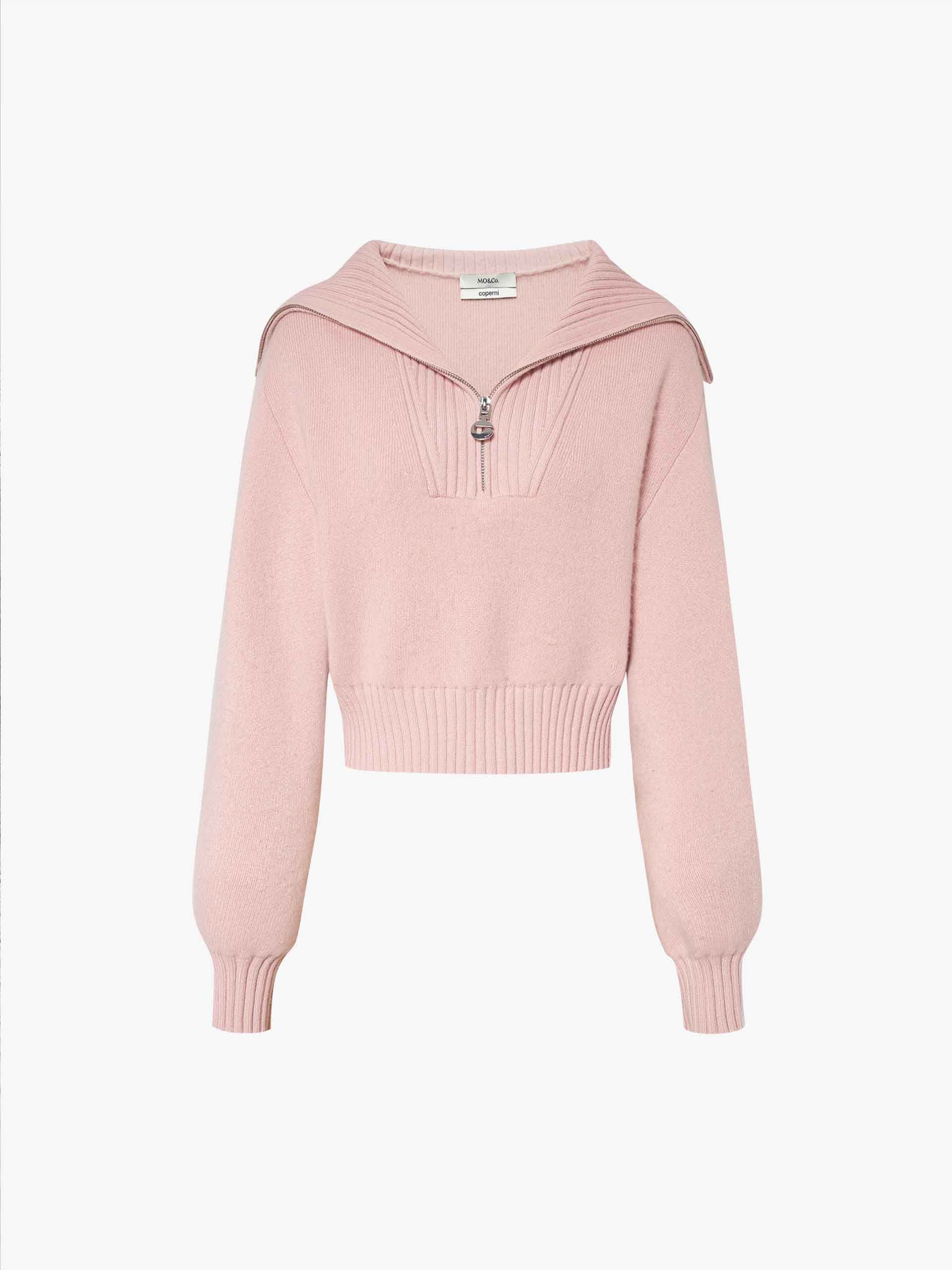 MO&Co. X Coperni Collection | Women's Wide Lapel Zip Detail Pullover in Pink