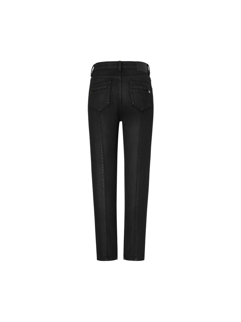 MO&Co. Noir Women's Multi Pockets Zipper Detail Skinny Jeans in Black with Cashmere