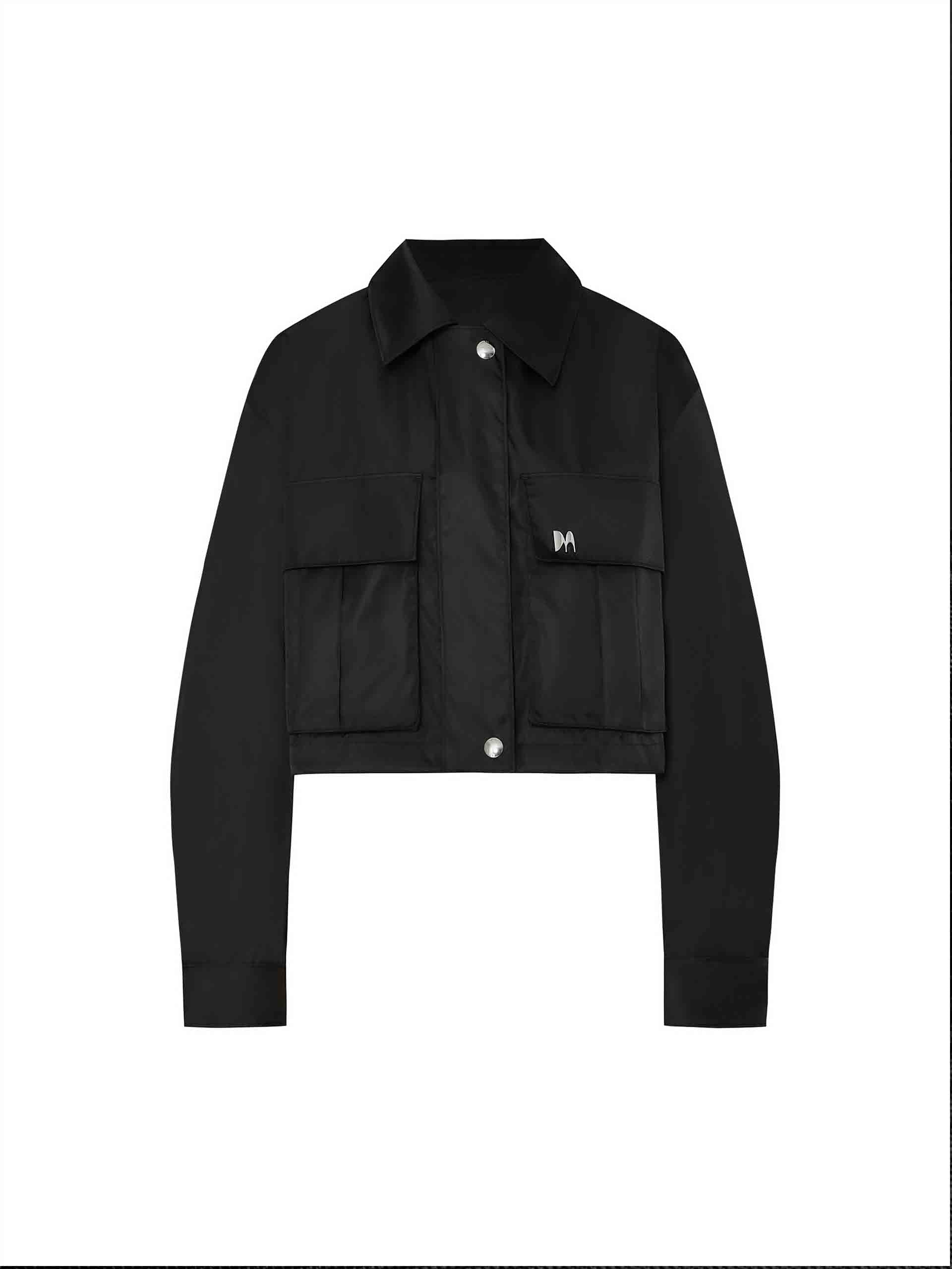 MO&Co. Women's Black Flat Pocket Drawstring Hem Crop Jacket