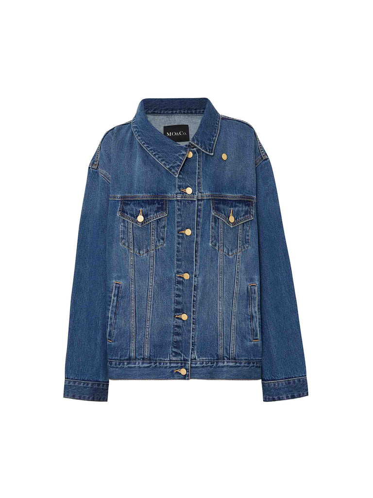 MO&Co. Women's Relaxed 100 Cotton Blue Denim Jacket