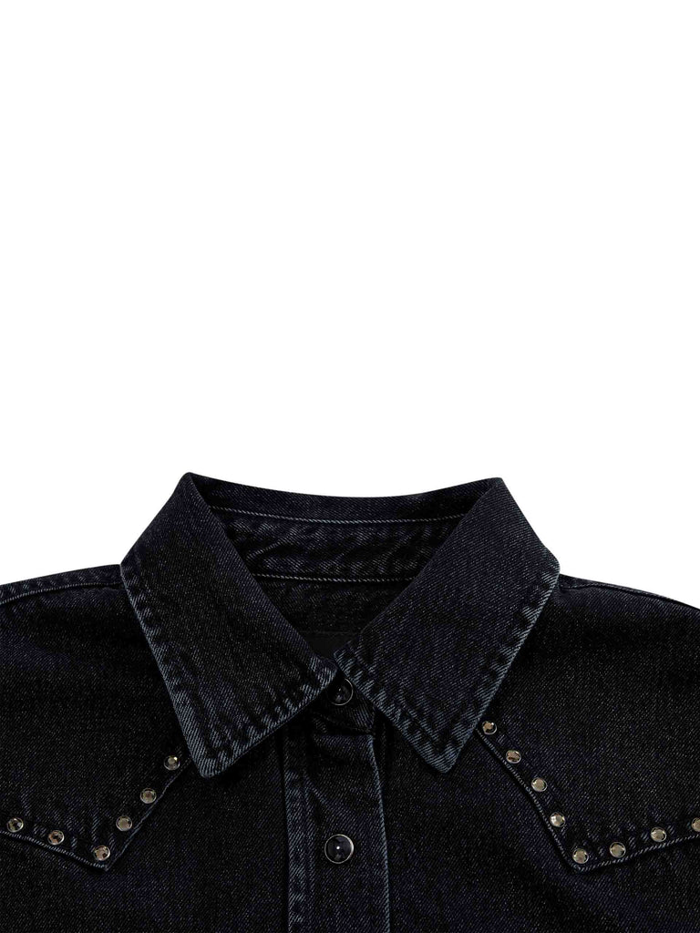 MO&Co. Women's Black Relaxed Fit Denim Jacket with hot fix rhinestone