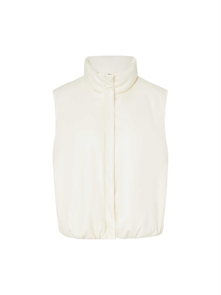 MO&Co. Women's Faux Leather Zip Up Puffer Vest in White
