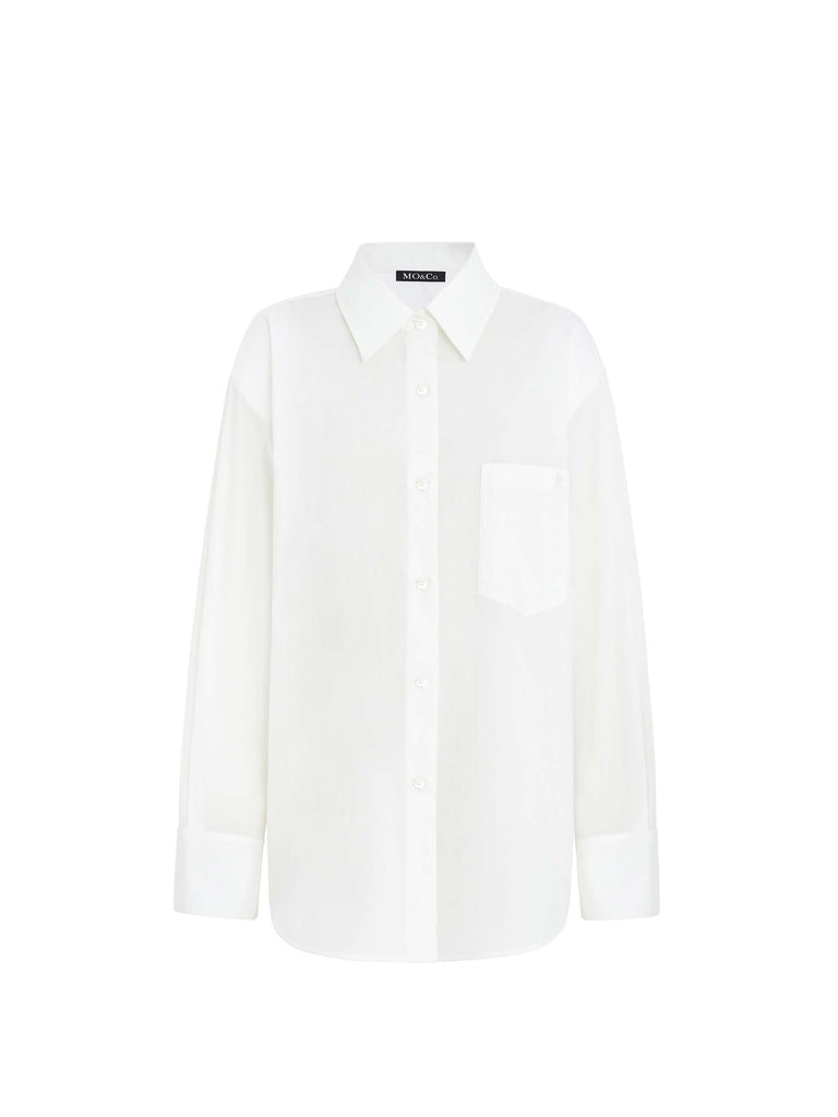 MO&Co. Women's Oversized Long Sleeves Classic Shirt with Shoulder Pads in White