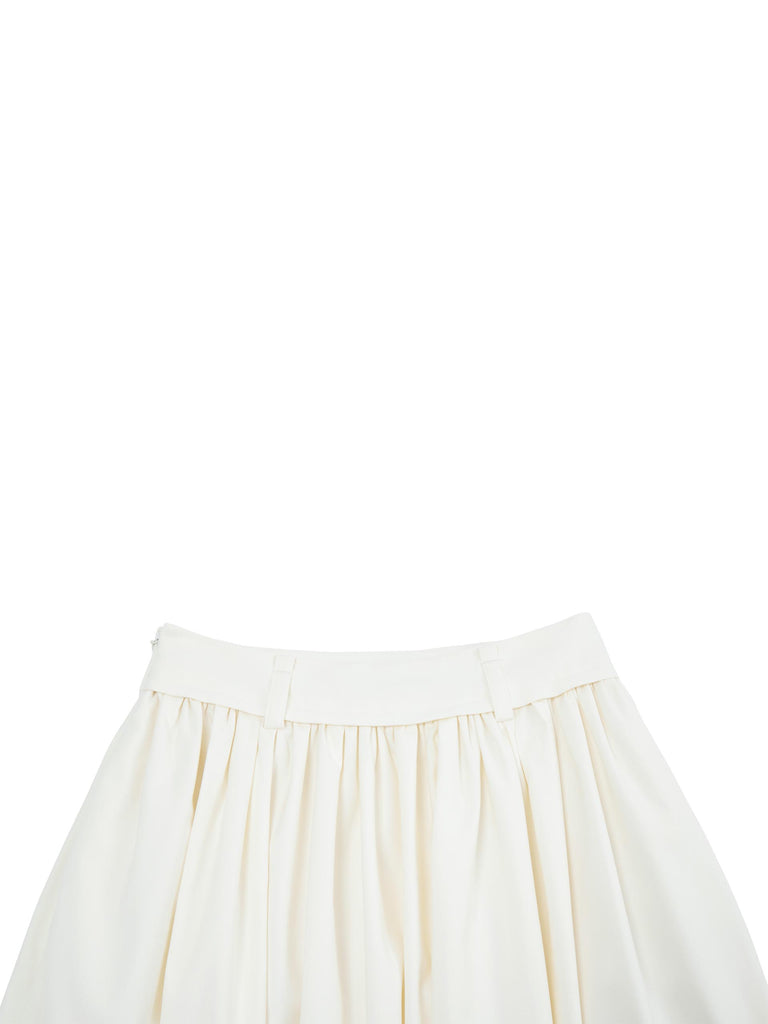 MO&Co. Women's A-line Pleated Midi Skirt with Belt Side Pockets in White