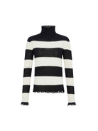 MO&Co. Noir Women's Include Mohair Wool Turtleneck Striped Top with Raw Neckline, cuffs and Hem