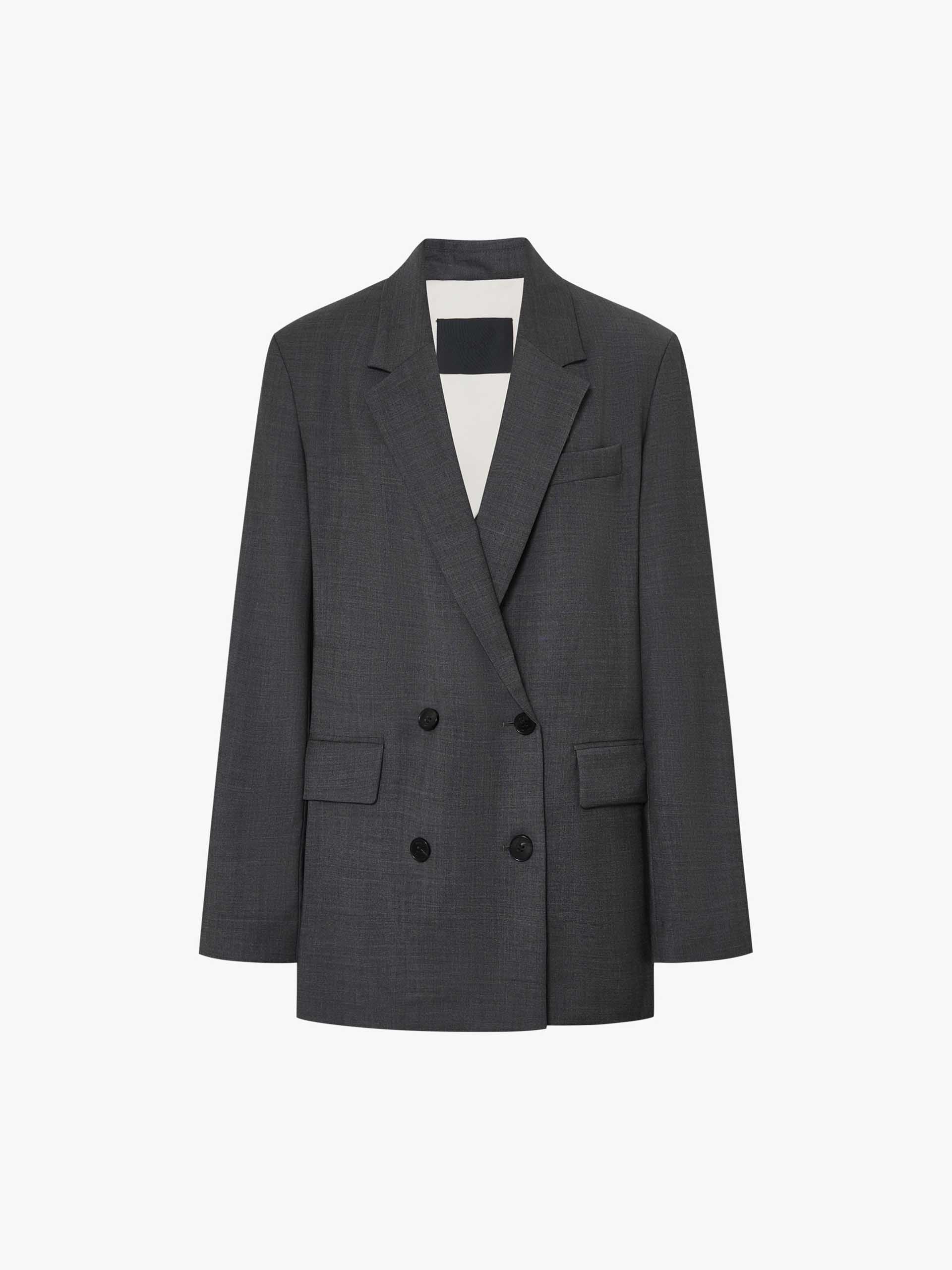 MO&Co. Women's Lightweight Wool Double Breasted Tailored Blazer in Grey