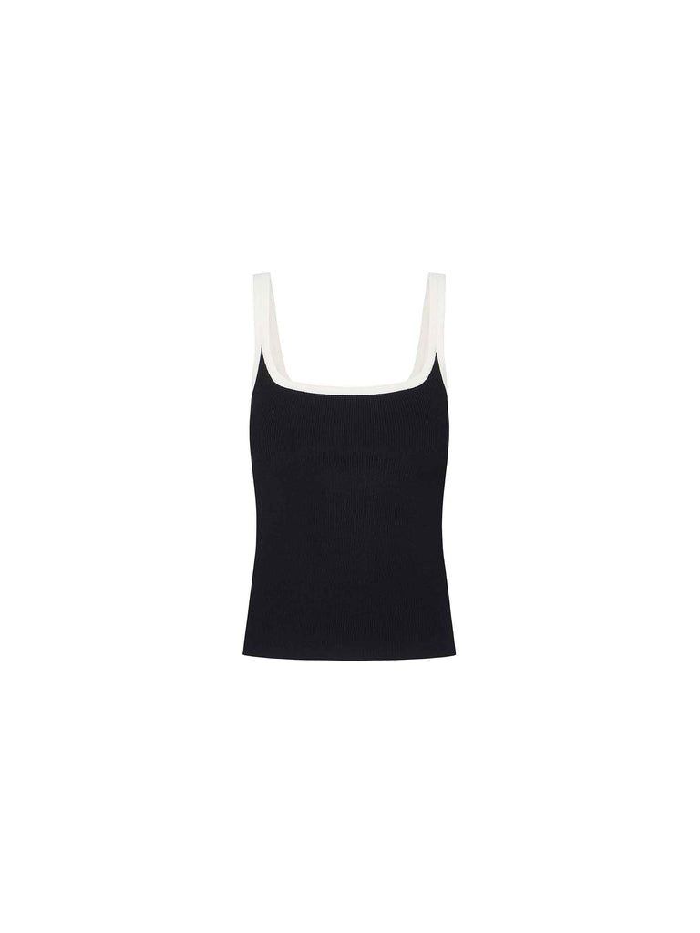 MO&Co. Women's Contrast Trim Ribbed Tank Top in Black