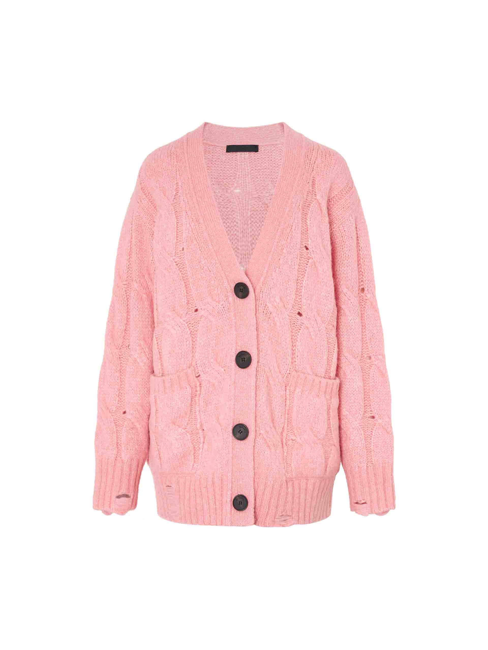 MO&Co. Women's Chunky Cable Knitted Cardigan Alpaca fleece Blend in Pink