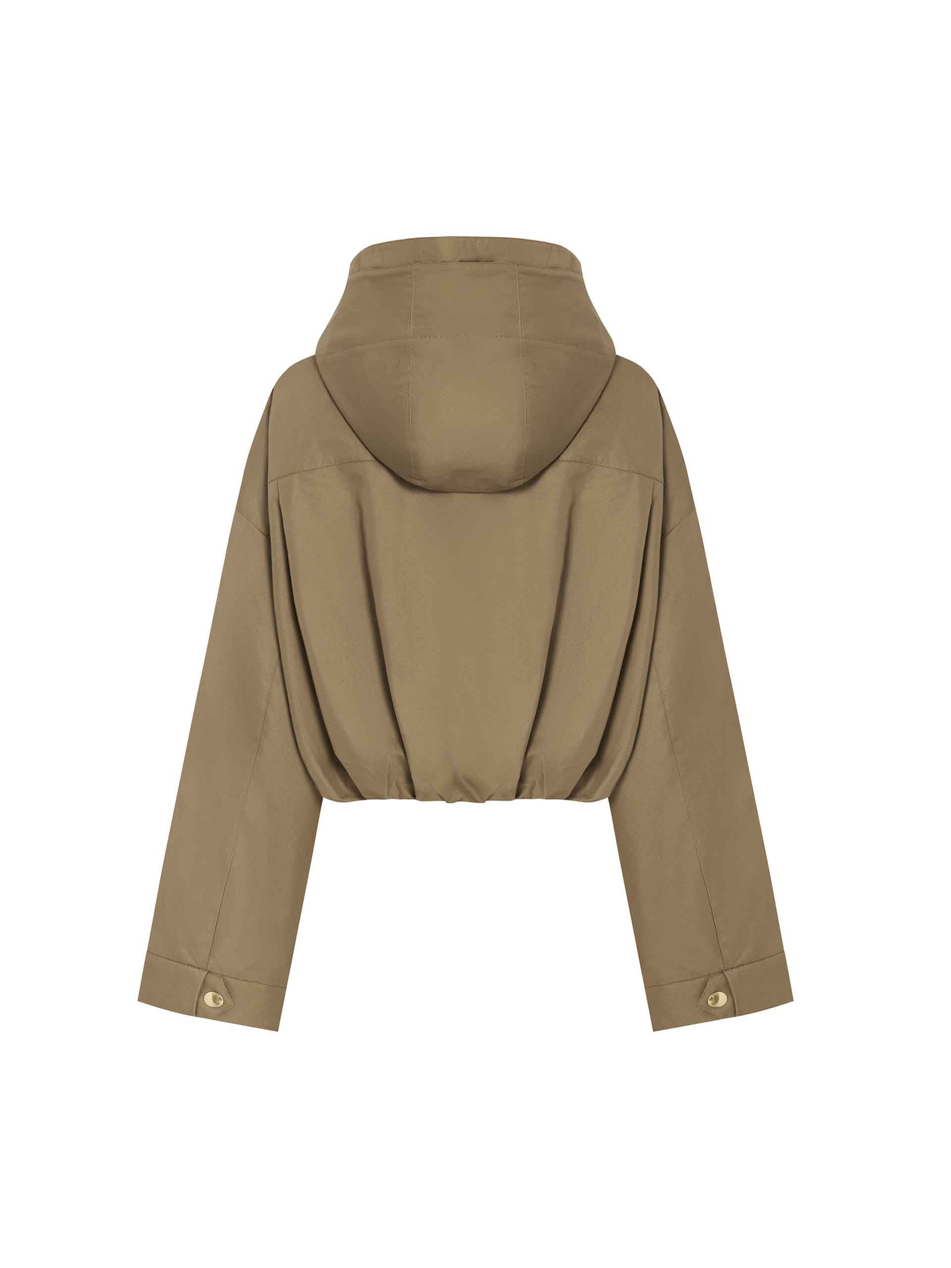 MO&Co. Women's Khaki Cropped Hooded Cargo Jacket with Jacket Liner