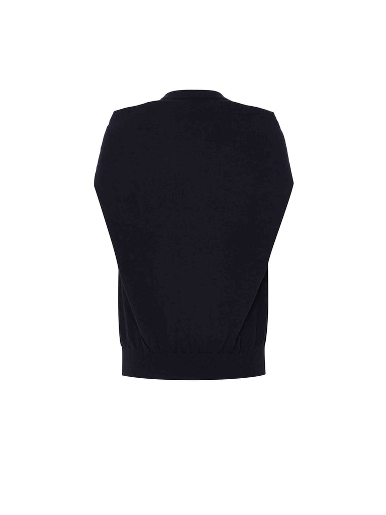 MO&Co. Women's Navy Wool Sleeveless Sweater with Flannel Tied Around Shoulder